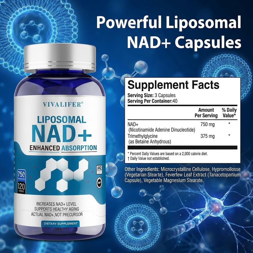 Liposomal NAD+ Supplement 750mg - 120 Capsules NMN Alternative Superior Absorption & Bioavailability -True Nicotinamide Adenine Dinucleotide for Cellular Energy, DNA Repair Support & Healthy Aging DQQIAu supplements