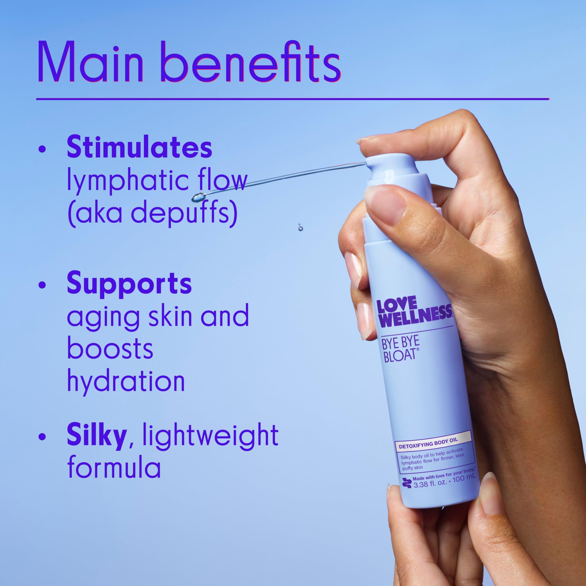 Love Wellness Bye Bye Bloat Detoxifying Body Oil | Lymphatic Drainage Oil to Hydrate, Depuff & Awaken Skin | Reduce Swelling Massage Oil for Women with Peppermint, Grapefruit & Rosemary Oil |100 mL Love WellnessUS supplements