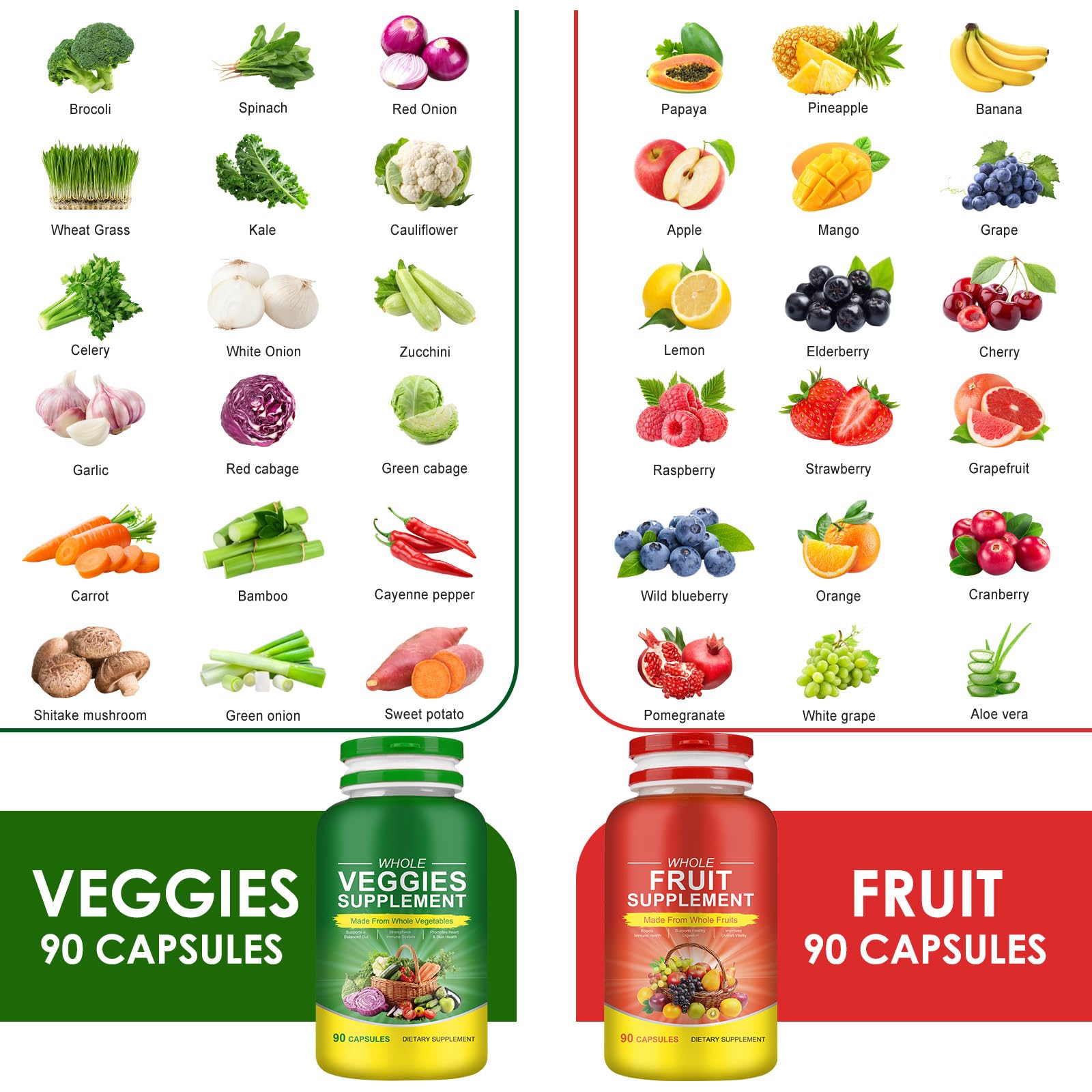 Fruits & Veggies Supplements - 2 Bottles 180 Total Vegetarian Capsules | BalanceNatural Vitamins Supplement Dietary Nutritional Balance,Lngredients Blended Vitamin & Mineral Whole Food Supplement RuduwuAu supplements