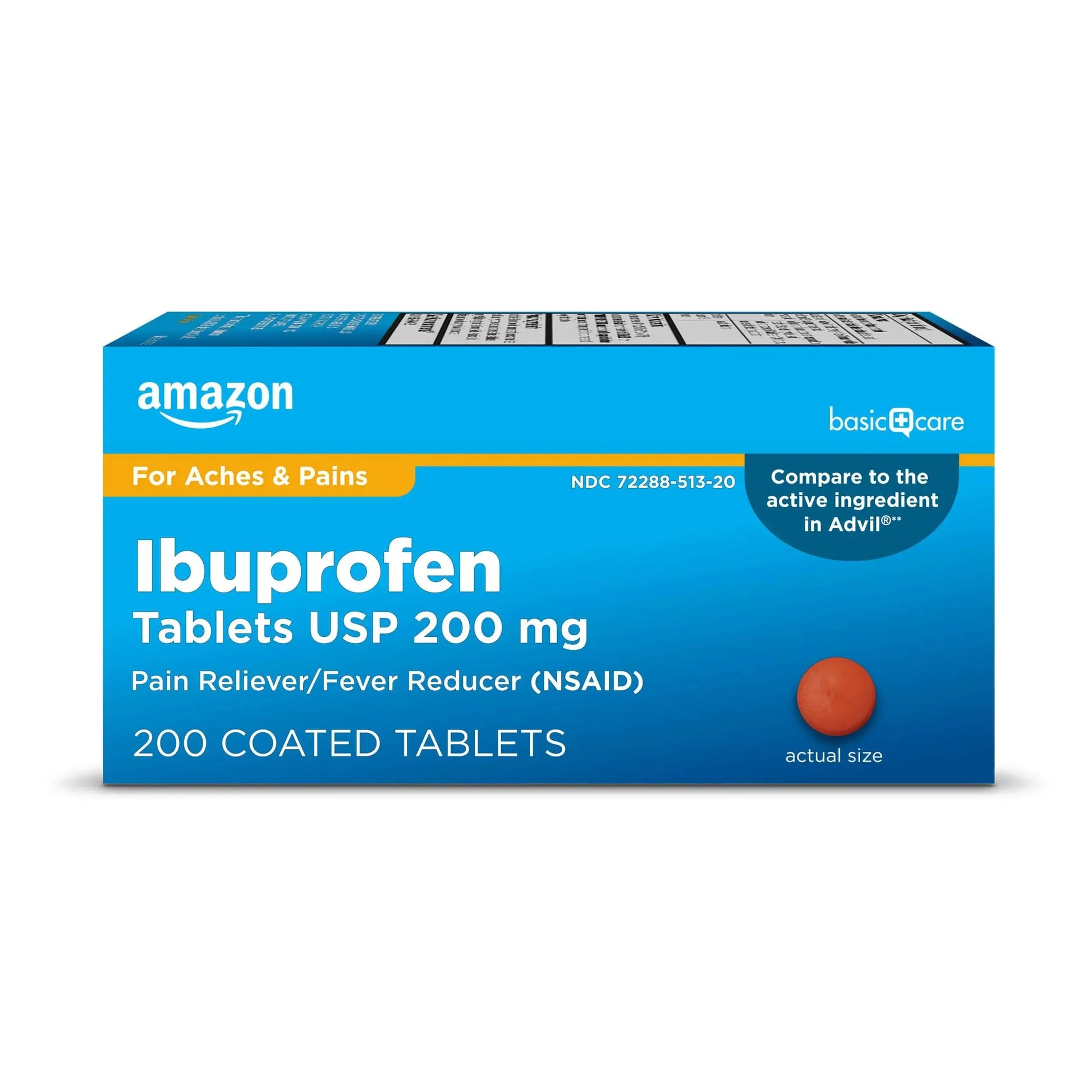 Amazon Basic Care Ibuprofen Tablets, Fever Reducer and Pain Relief from Body Aches, Headache, Arthritis Pain and More, Brown 200 Count Amazon Basic CareAu supplements