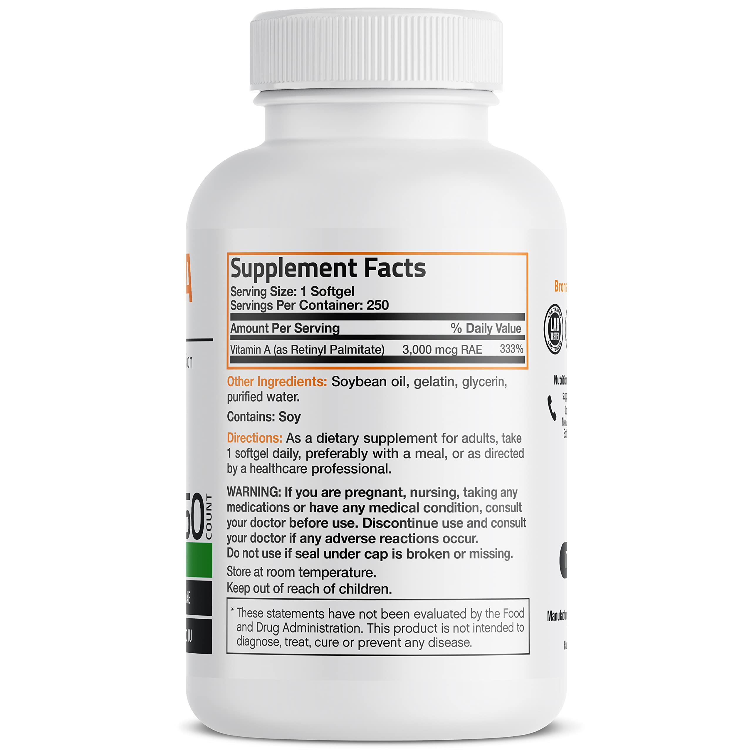 Bronson Vitamin A 10,000 IU Premium Non-GMO Formula Supports Healthy Vision BronsonUS supplements