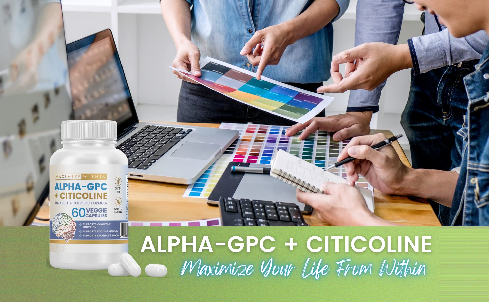 Maximize Within Alpha GPC + Citicoline 60 Ct, 1600mg Concentrated Formula- 99%+Highly Purified & Bioavailable Nootropic-Cognitive Enhancer, Supports Memory, Brain Function, Boosts Focus, Mood & Energy Maximize WithinAu supplements