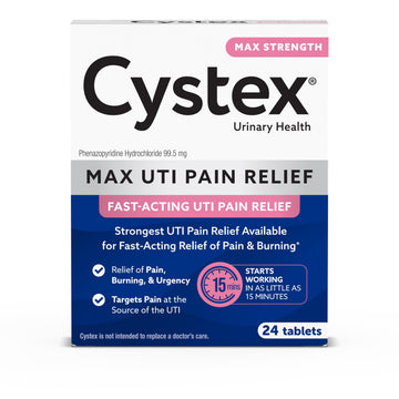 Cystex Maximum-Strength UTI Pain Relief Tablets - 99.5 mg Phenazopyridine HCl for Fast Relief of Burning, Urgency, & Bladder Discomfort - Non-Staining, Fast-Acting Formula - 24-Count CystexAu supplements