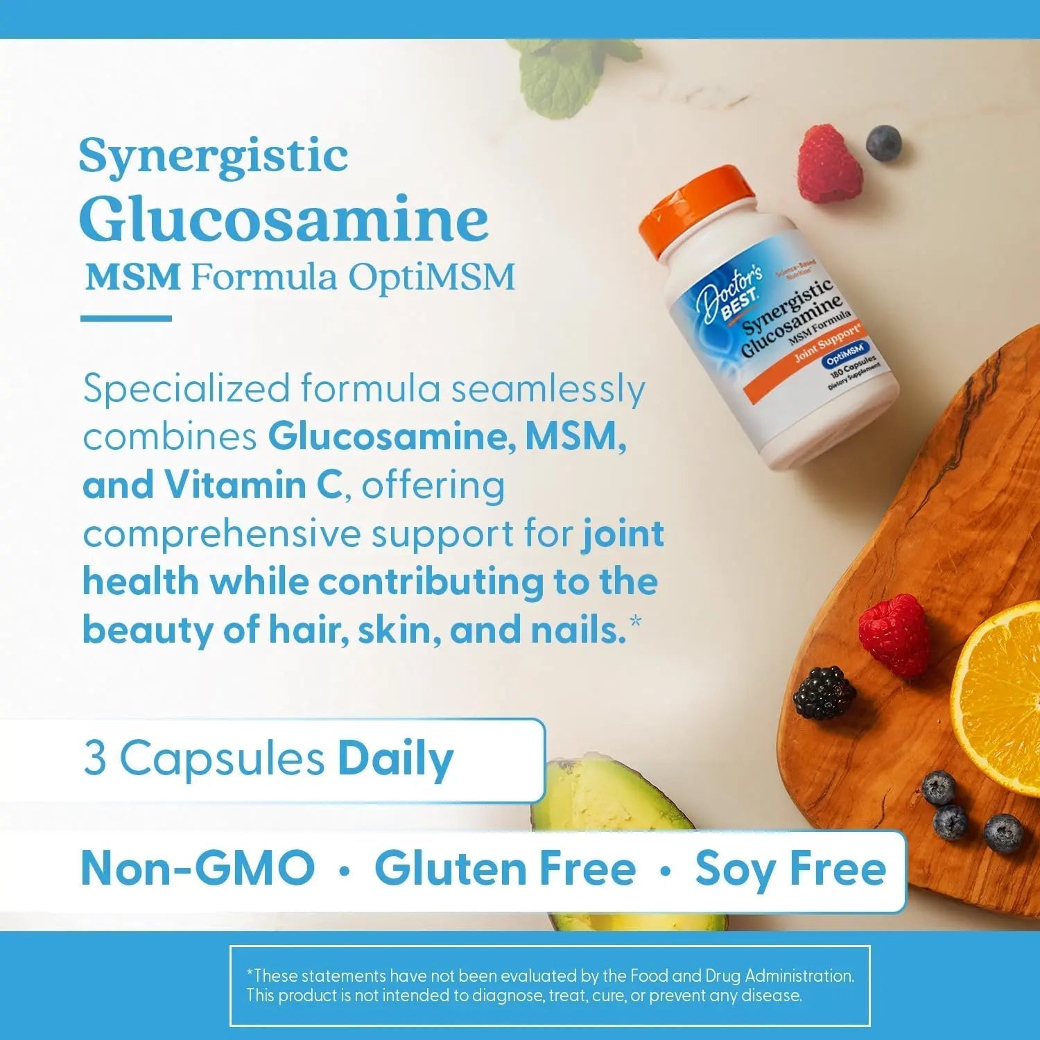 Doctors Best Synergistic Glucosamine MSM Formula, Joint Support, Non-GMO, Gluten Free, Soy Free 180 Capsules Doctor's BESTAu supplements