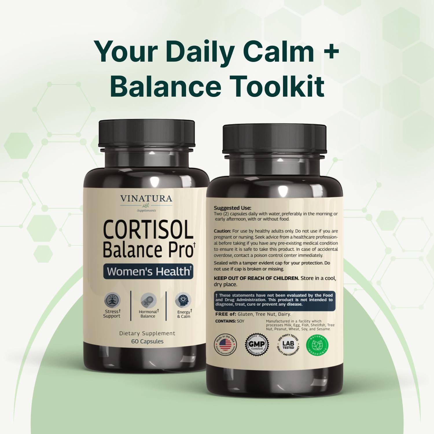 VINATURA Cortisol Supplements for Women - Cortisol Detox and Management - Adrenal Support, Stress Support, 60 Vegan Capsules VINATURAAu supplements
