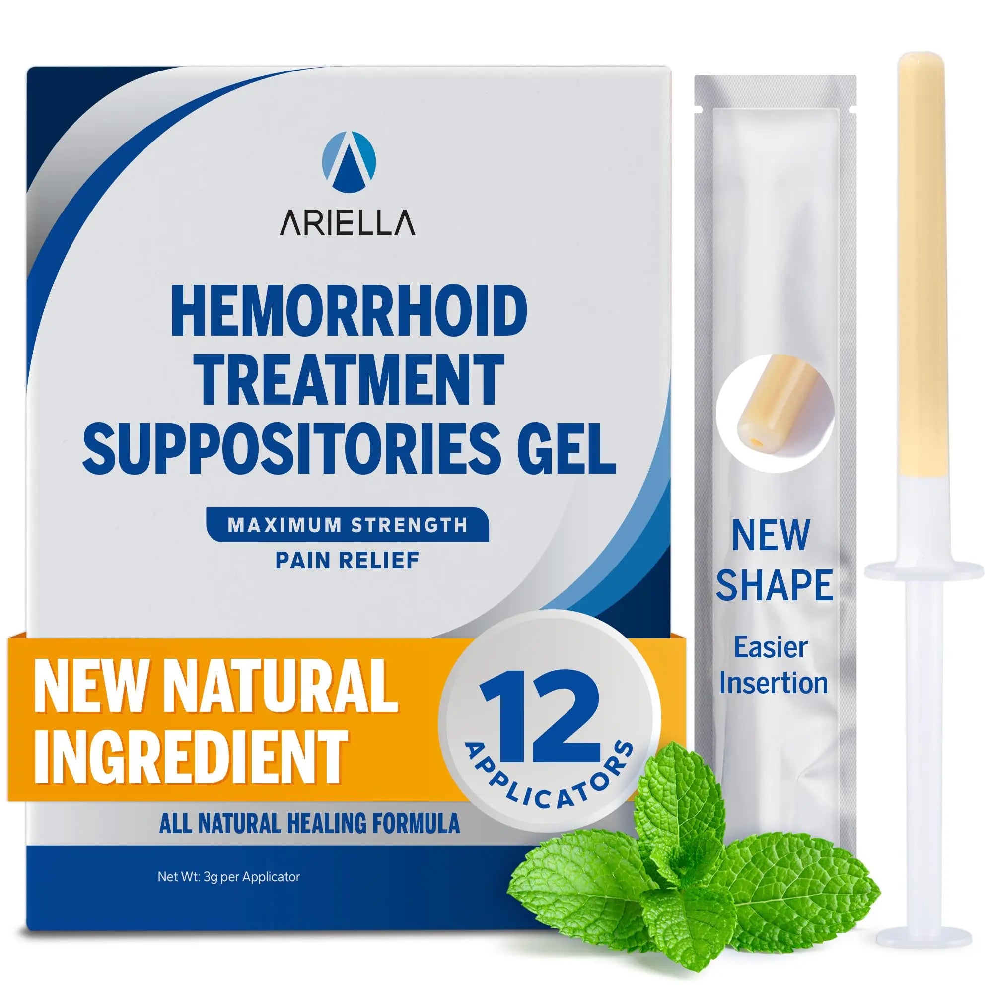 Ariella Hemorrhoid Treatment Suppository Gel: Natural & Herbal - Relieve Itching Burning Discomfort - Internal Relief - New Rounded Applicator - Nighttime Use (Pack of 12) AriellaAu supplements