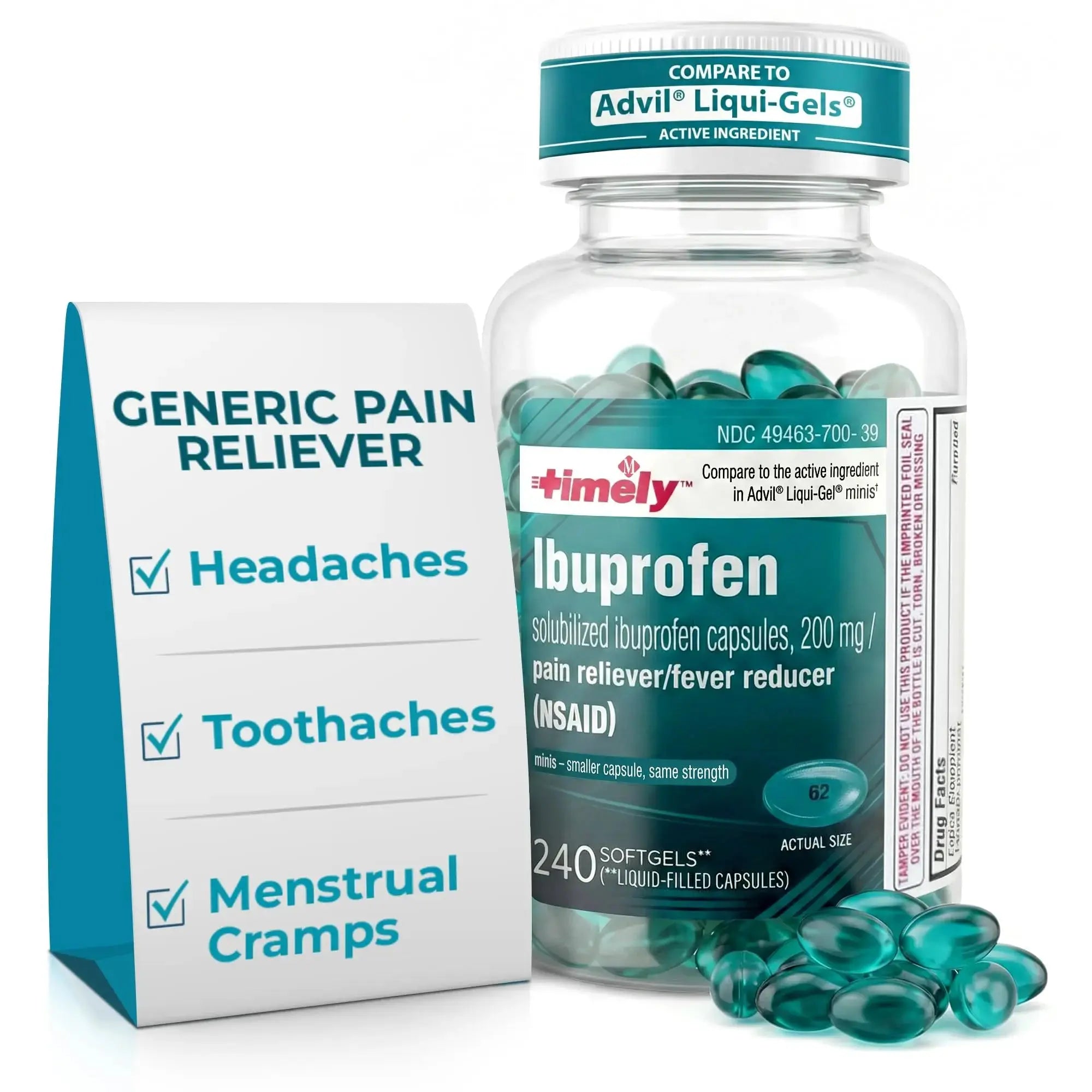 TIME-CAP LABS, INC. Timely Ibuprofen 200mg - 240 Liquid Mini Softgels - Headache Relief, Menstrual Pain, Tooth Ache Muscular Aches & Arthritis Pain TIME-CAP LABS, INC.Au supplements