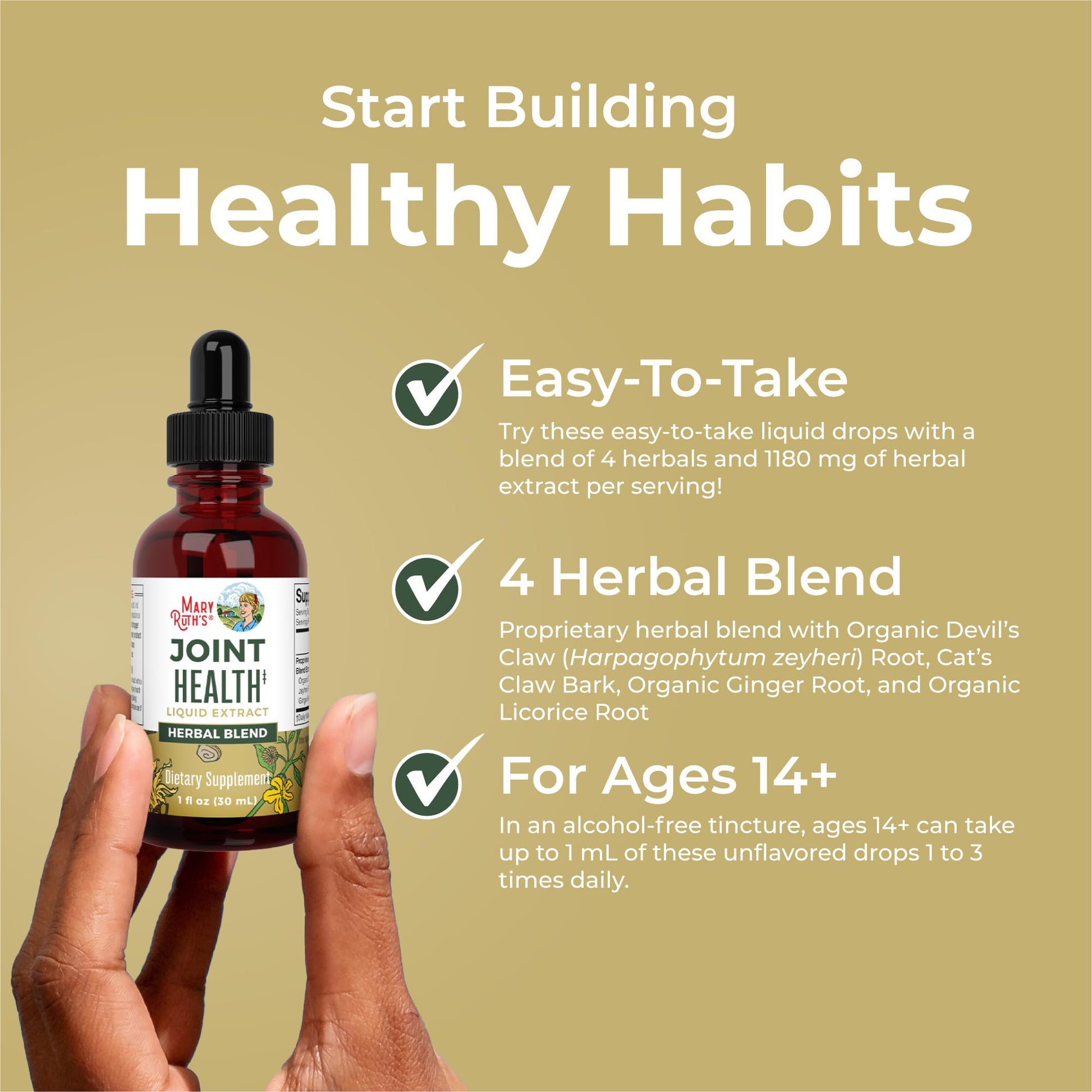 MaryRuth Organics Joint Health Liquid Extract | Four Herbal Blend Liquid Drops | Ginger Root | Licorice Root | Cats Claw | Devils Claw | Vegan | Non GMO | Alcohol Free Tincture | 30 Servings MARYRUTH'SAu supplements