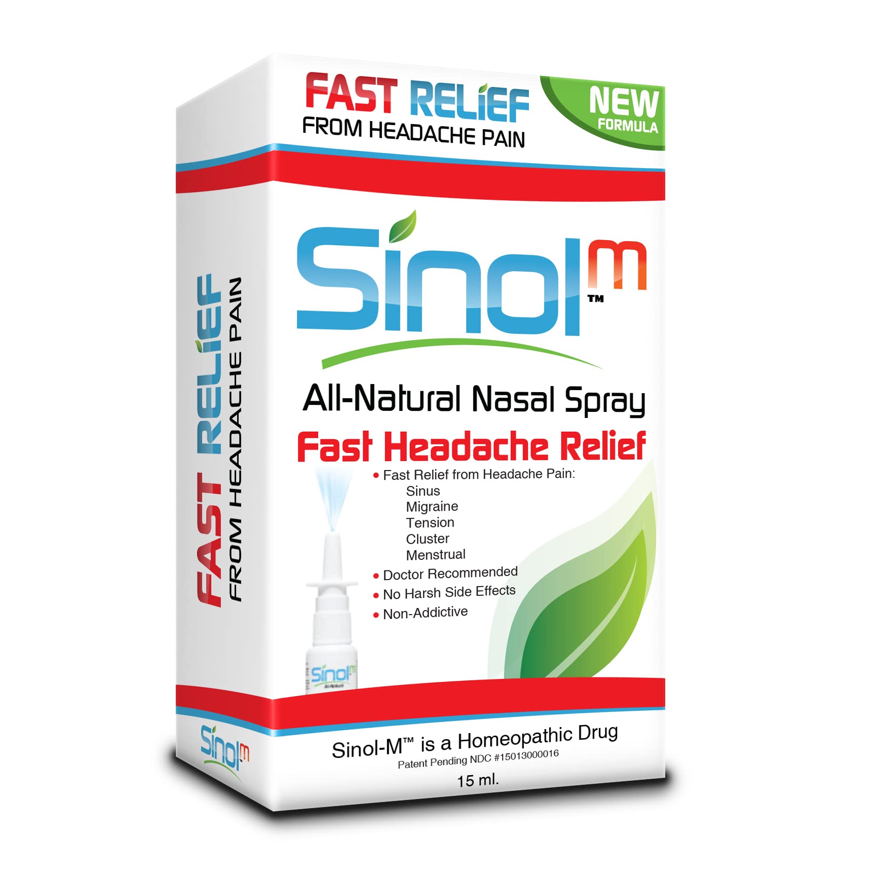 Sinol Headache Relief Spray, Over-The-Counter Medication Nose Spray for Migraine Cluster Tension, Sinus Relief & Nasal Decongestants, 15 ml SinolAu supplements