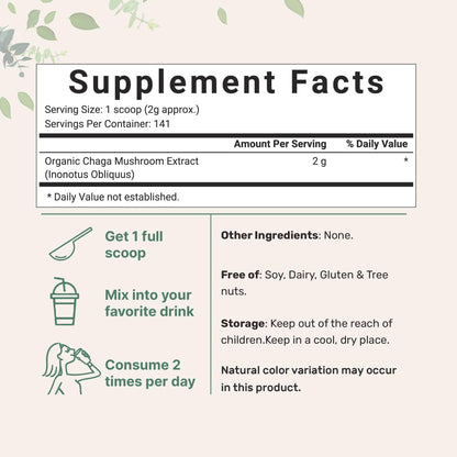 Micro Ingredients Organic Chaga Mushroom Extract 100:1 Powder, 10 Ounce Micro IngredientsUS supplements