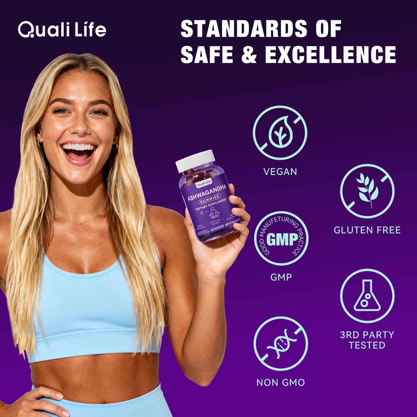 QualiLife Ashwagandha Gummies for Relax & Cortisol Support – High Strength Root Extract with Cranberry & Chaste Tree, Grapefruit & Berry Flavour – Vegan, Non-GMO, Gluten-Free – 60 Gummies (30 Days) QualiLifeAu supplements