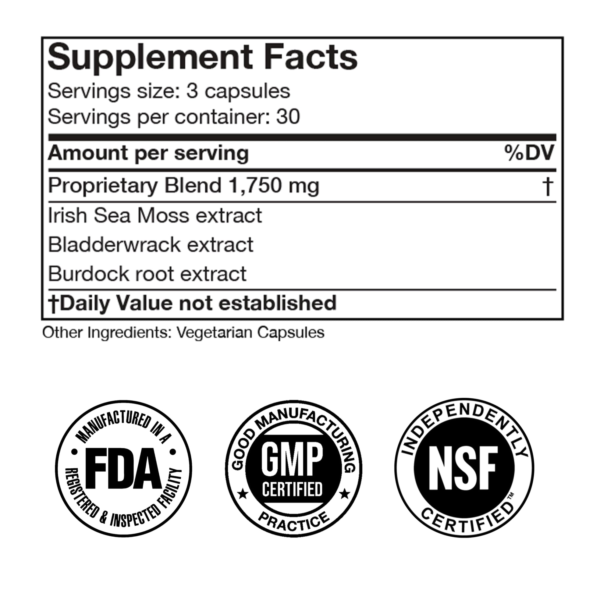 Irish Sea Moss Advanced Supplement Capsules 1500mg, Ultra Potent Seamoss Advanced with Bladderwrack & Burdock Root, Made in FDA-Registered, NSF-Certified Facility, Overall Health Support, 90 Capsules Doctor Morse'sAu supplements