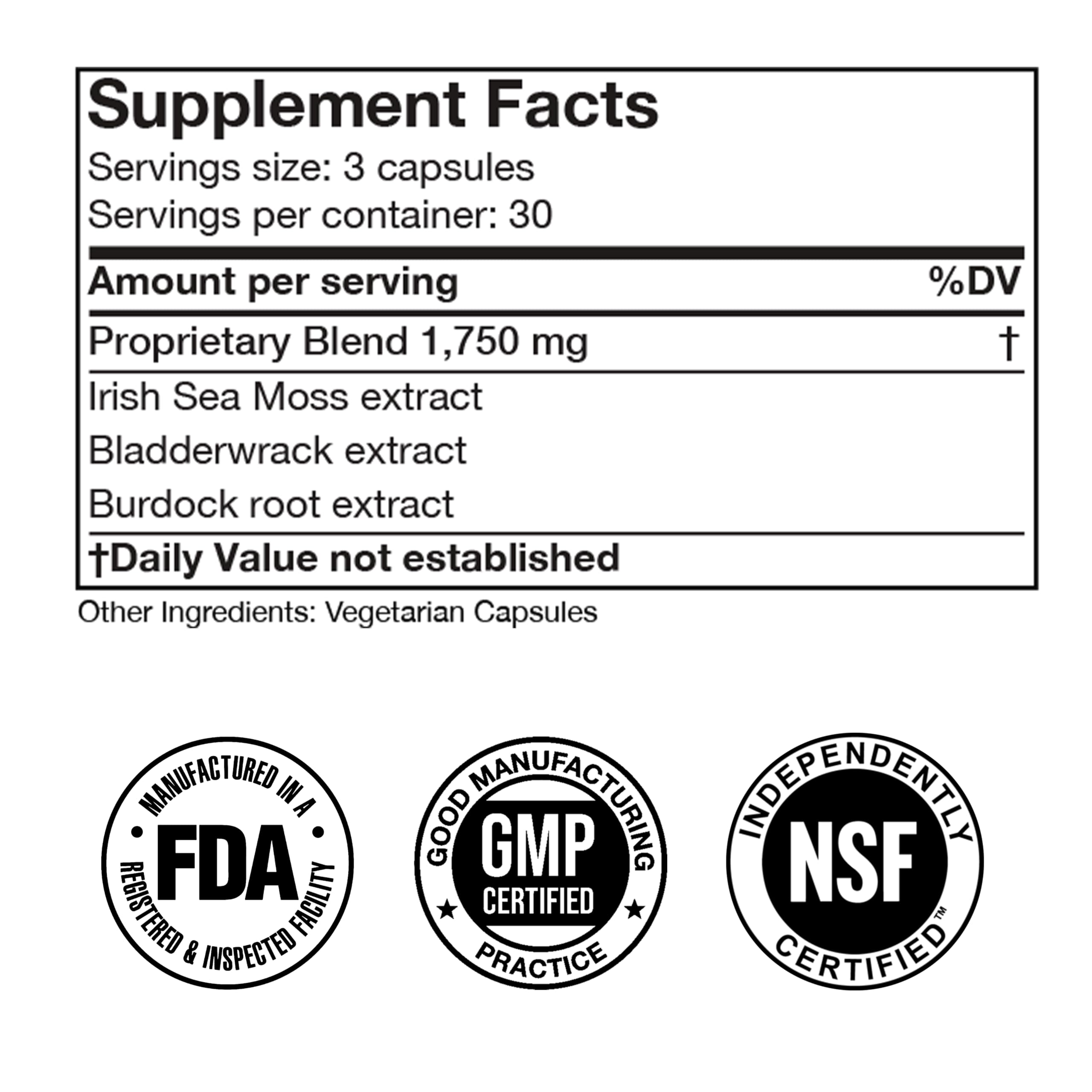 Irish Sea Moss Advanced Supplement Capsules 1500mg, Ultra Potent Seamoss Advanced with Bladderwrack & Burdock Root, Made in FDA-Registered, NSF-Certified Facility, Overall Health Support, 90 Capsules Doctor Morse'sAu supplements
