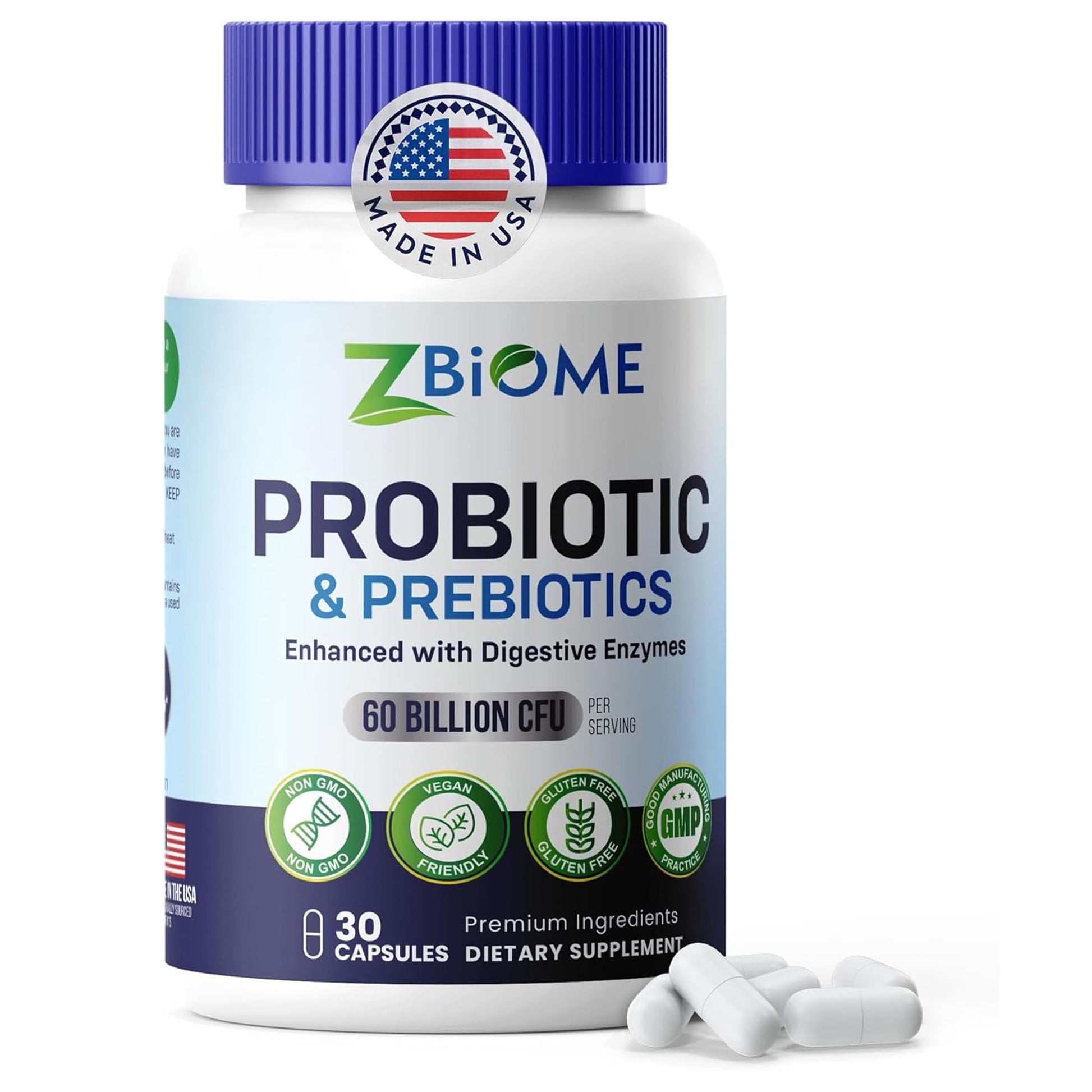 Prebiotics and Probiotics for Men & Women – 60 Billion CFU with 10 Strains – Pre and Probiotics with Acidophilus for Immune, Gut Health, Digestive Support, Constipation,Diarrhea, Gas & Bloating -30ct ZBIOMEAu supplements