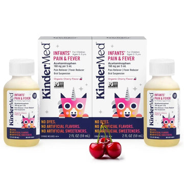 KinderMed Infants' Pain & Fever Medicine, No Dyes, No Artificial Flavors, No Artificial Sweeteners, Vegan, Non-GMO, Gluten Free, Organic Cherry Flavor, Two Pack, 2 x 2 fl. oz KinderMedAu supplements