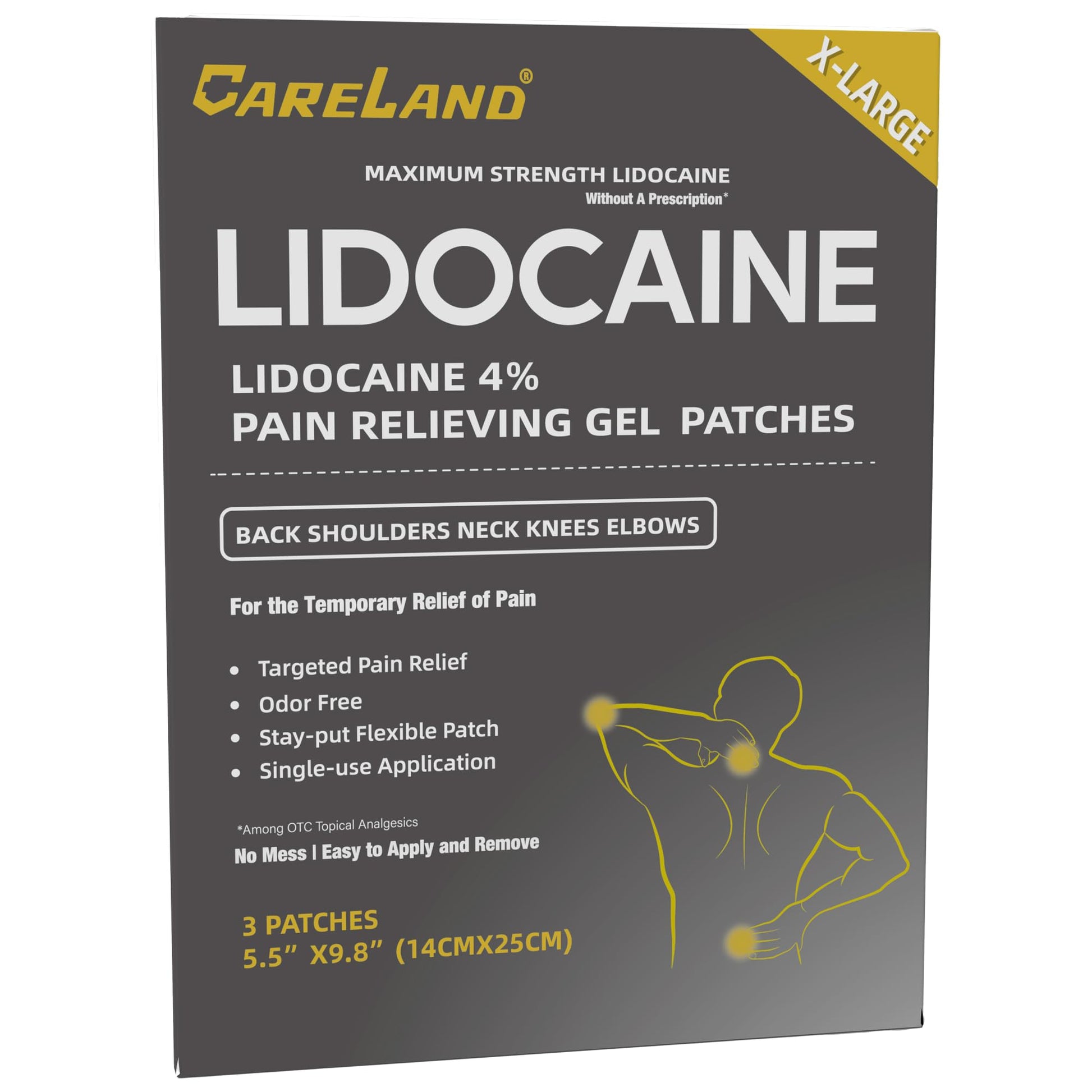 CARELAND 4% Extra Large Lidocaine Patches Maximum Strength Pain Relief Patch XL for Back & Shoulder,Back Pain Relief Products Patches & Flexible Fabric Numbs Away Pain, 6 Ct. CARELANDAu supplements