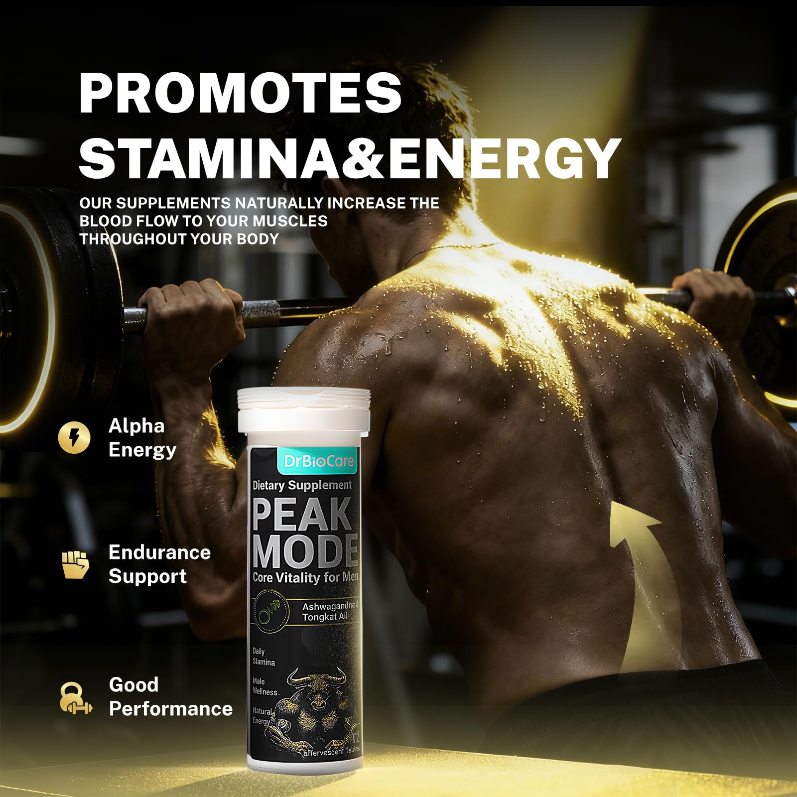 DrBioCare Peak Mode Core Vitality for Men 7-in-1 Effervescent Tablets | Tongkat Ali, Maca & L-Arginine，Ashwagandha, | Boost Stamina, Drive & Blood Flow for Good Performance | Berry Flavor 24 Tablets DrBioCareAu supplements