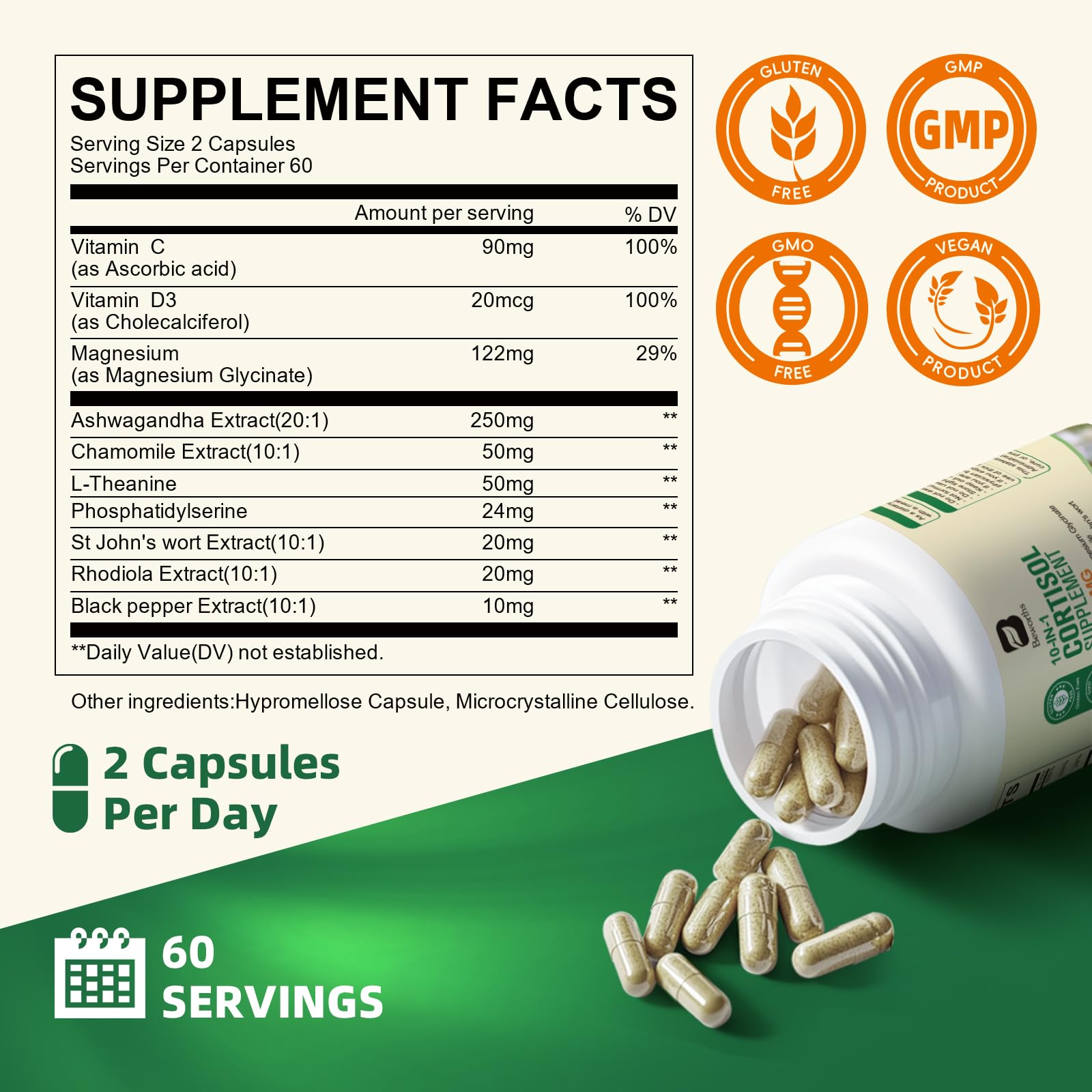B BEWORTHS Cortisol Supplements for Women Men, 10-in-1 Cortisol Detox with Ashwagandha, Magnesium, L-Theanine, Balanced Cortisol Levels, Night & Calm Support, 120 Vegan Capsules B BEWORTHSAu supplements