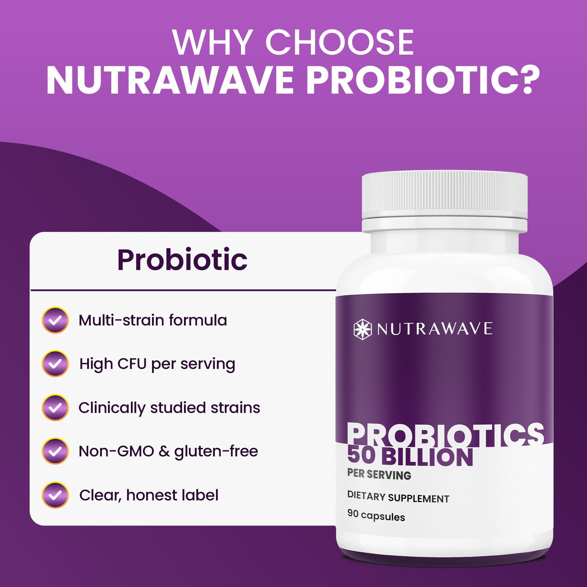 Nutrawave 50 Billion Probiotics for Women & Men, 15 Strains Active Culture. Relieves Bloating & Constipation, Improved Digestion & Gut Health Supplement, Vegan. 60 Powerful Small Capsules. Nutra WaveAu supplements