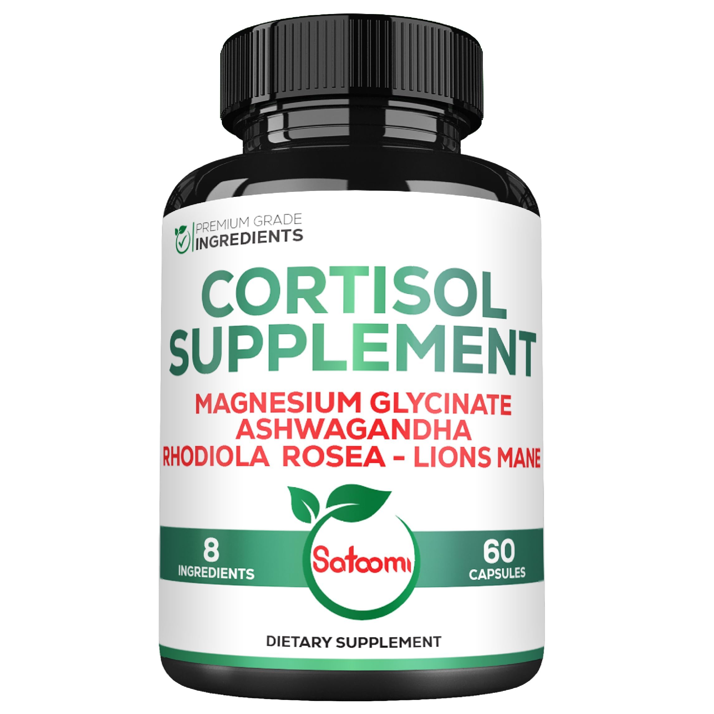 Satoomi 8in1 Cortisol Manager with Magnesium Glycinate, Ashwagandha, Rhodiola Rosea, Lions Mane & More - Cortisol Reducer Supplement Men & Women - 60 Capsules SatoomiAu supplements