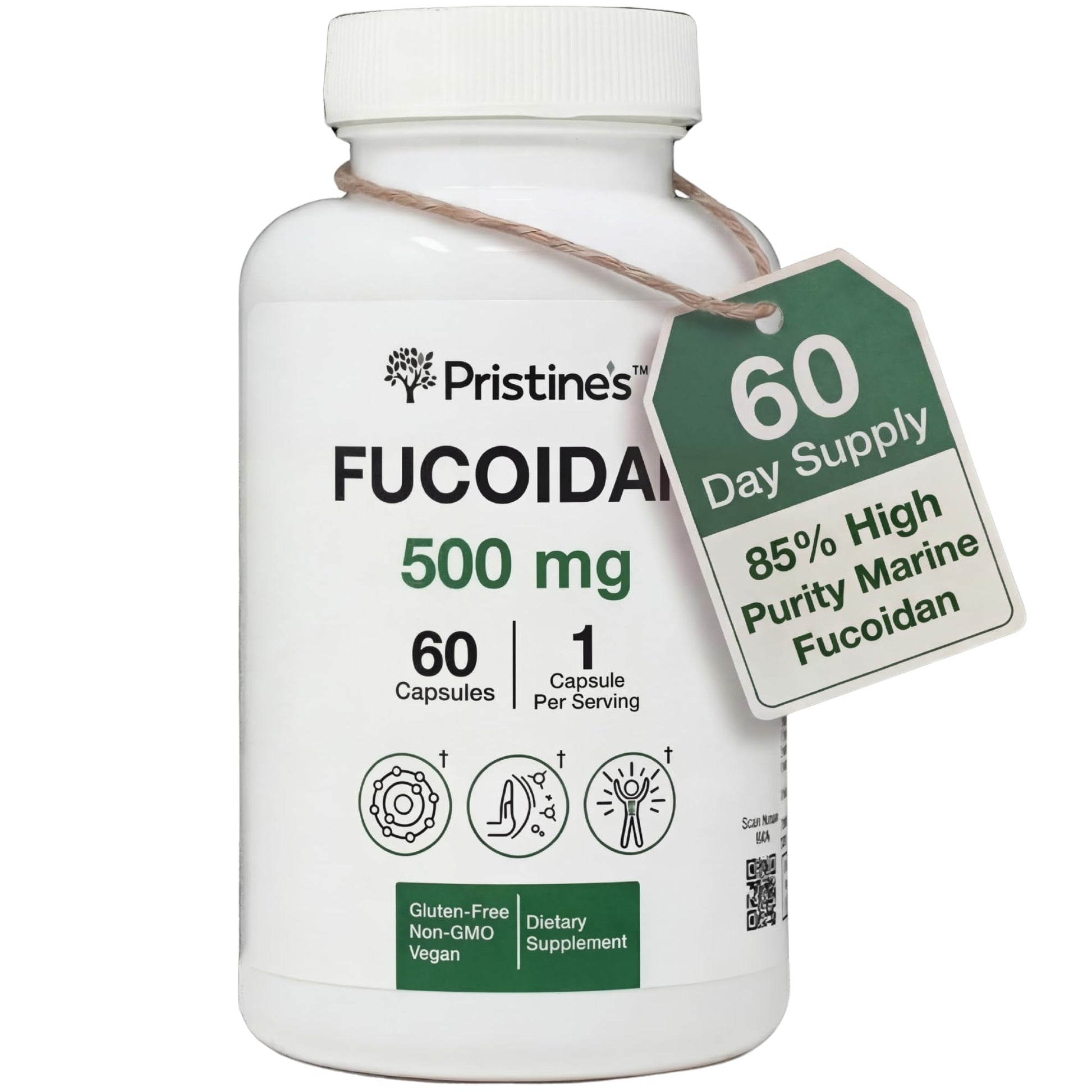 PRISTINE'S Fucoidan 500MG Immunity Supplement Capsules - 60 Day Supply - Brown Seaweed Extract - Potent Herbal Antioxidant Lung Health & Skin Health Support PRISTINE'SAu supplements