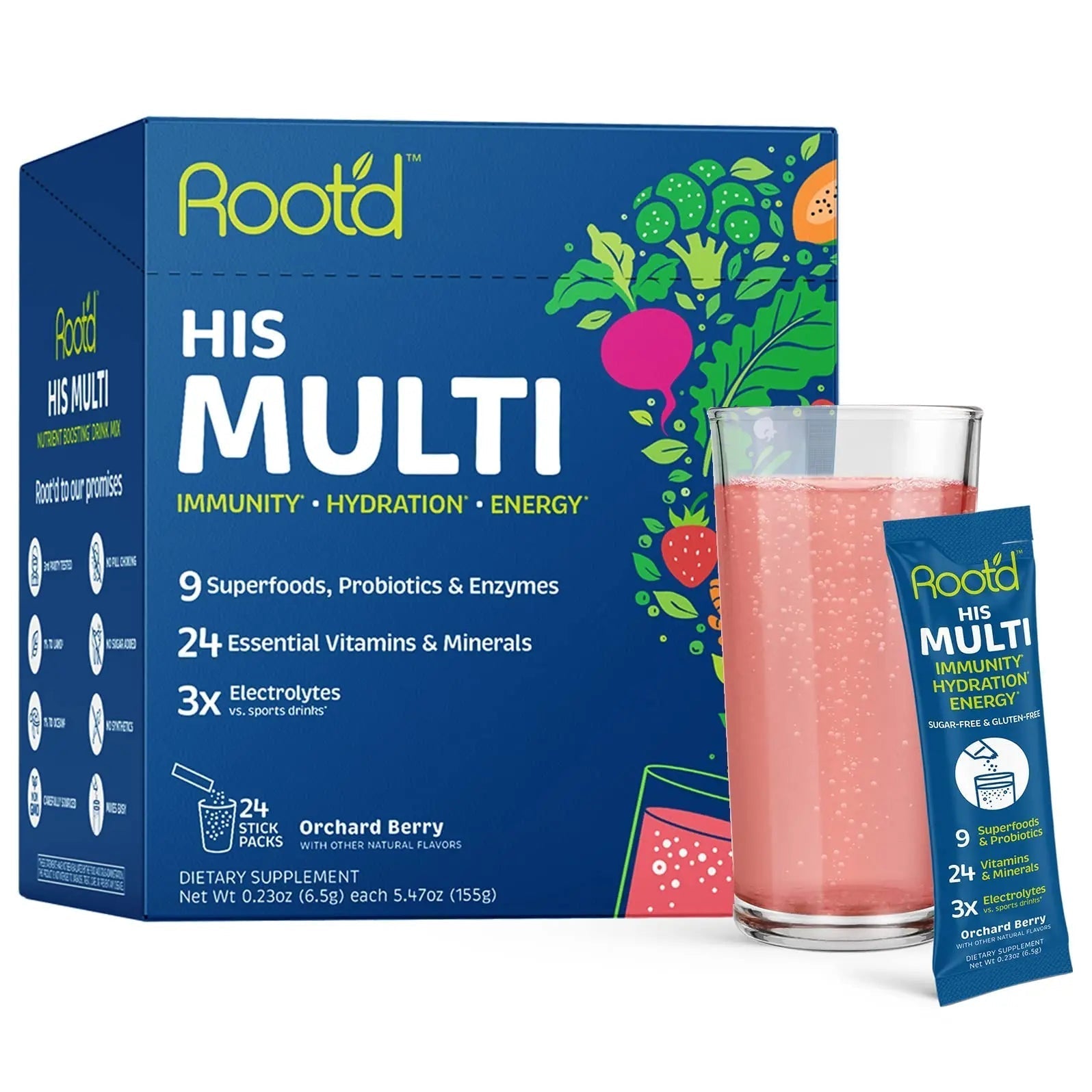 Root'd Multivitamin Powder with 3X Electrolytes for Men - 24 Vitamins & Minerals, 3X Electrolytes, 9 Organic Superfoods, Probiotics & Enzymes Root'dAu supplements