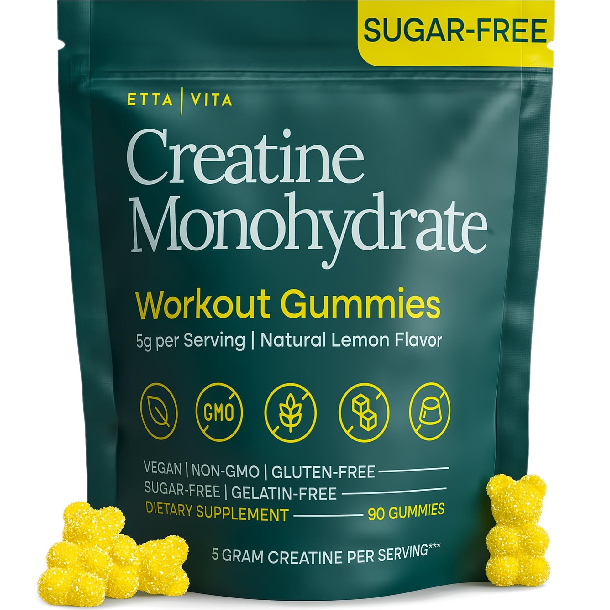 Sugar-Free Creatine Monohydrate Gummies 5gram per Serving, Potent Creatine Gummies for Women & Men, Supplement for Muscle Support, Cellular Energy & Cognitive Function [Lemon Drops Candy Flavor] Etta VitaAu supplements