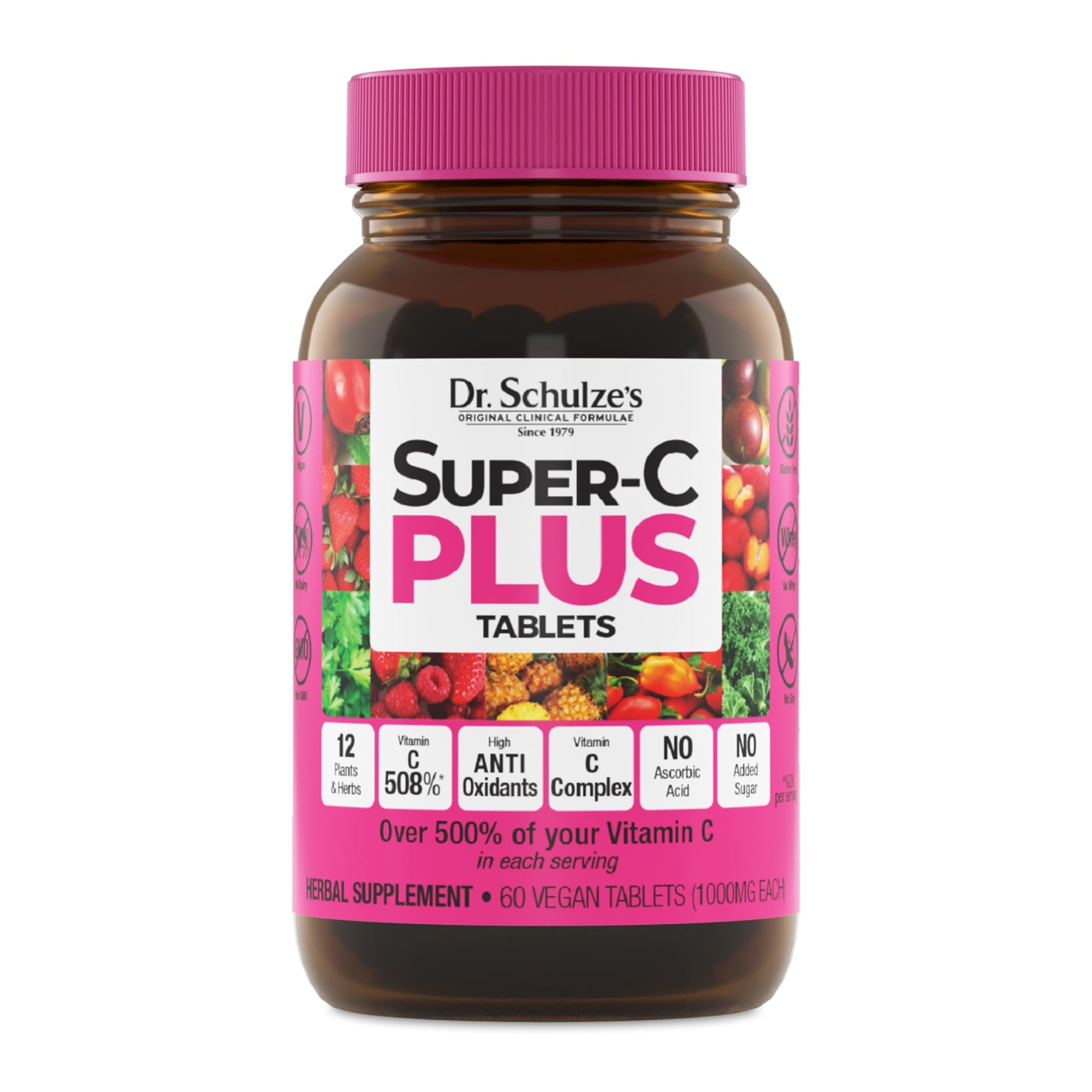 Dr. Schulze's Super-C Plus - Vitamin C Supplement for Immune Support - Skin Health & Antioxidant Support - High-Potency Formula - Plant-Based Superfood - Gluten-Free & Vegan - 60 Count (20 Servings) Dr. Schulze'sAu supplements