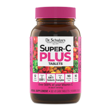 Dr. Schulze's Super-C Plus - Vitamin C Supplement for Immune Support - Skin Health & Antioxidant Support - High-Potency Formula - Plant-Based Superfood - Gluten-Free & Vegan - 60 Count (20 Servings) Dr. Schulze'sAu supplements