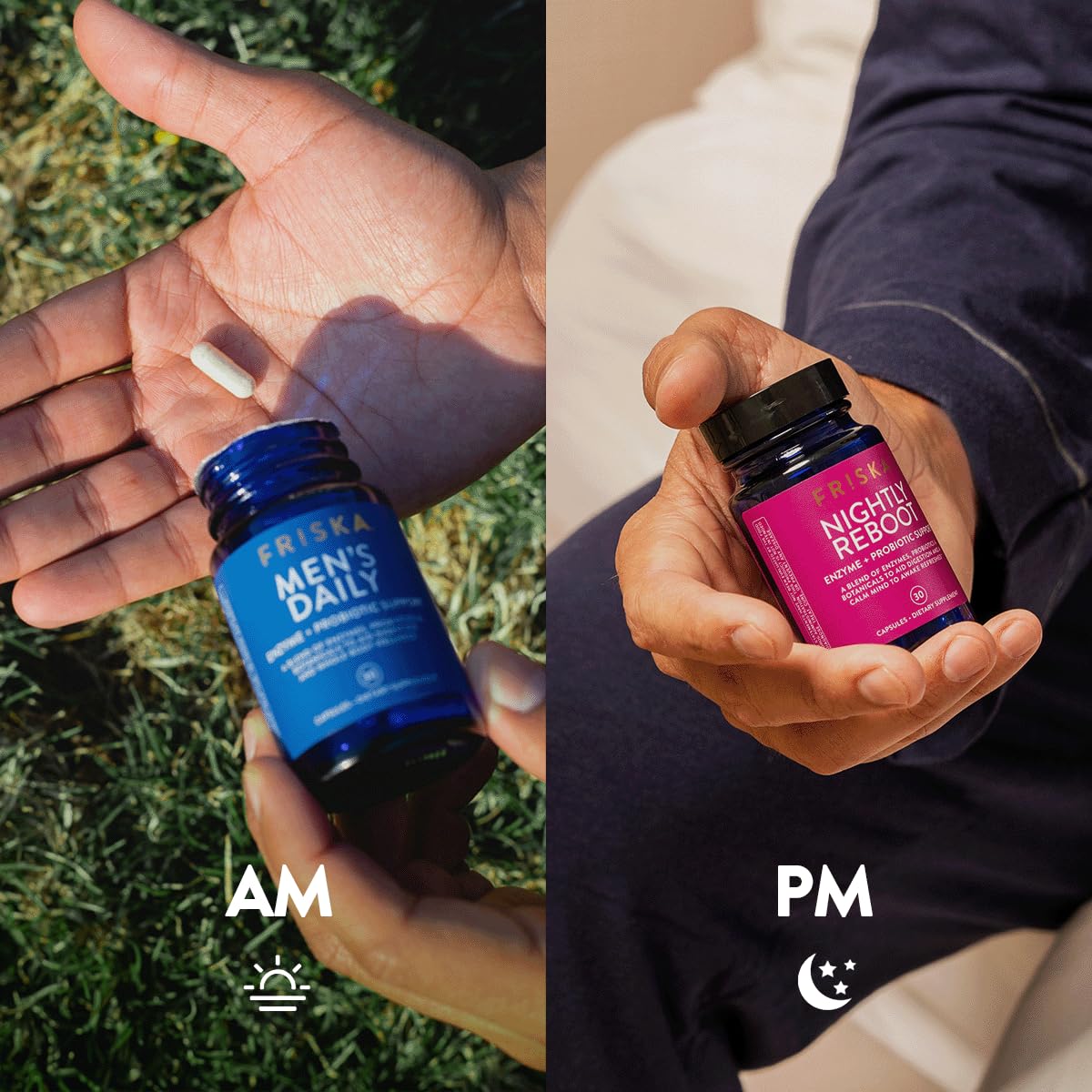 Friska Daily Digestive Enzymes with Probiotics for Men - Helps Break Down Protein, Fat & Carbs, Reduces Bloating & Gas, with Vitamins B6 & B12, 30 Capsules FR!SKAAu supplements