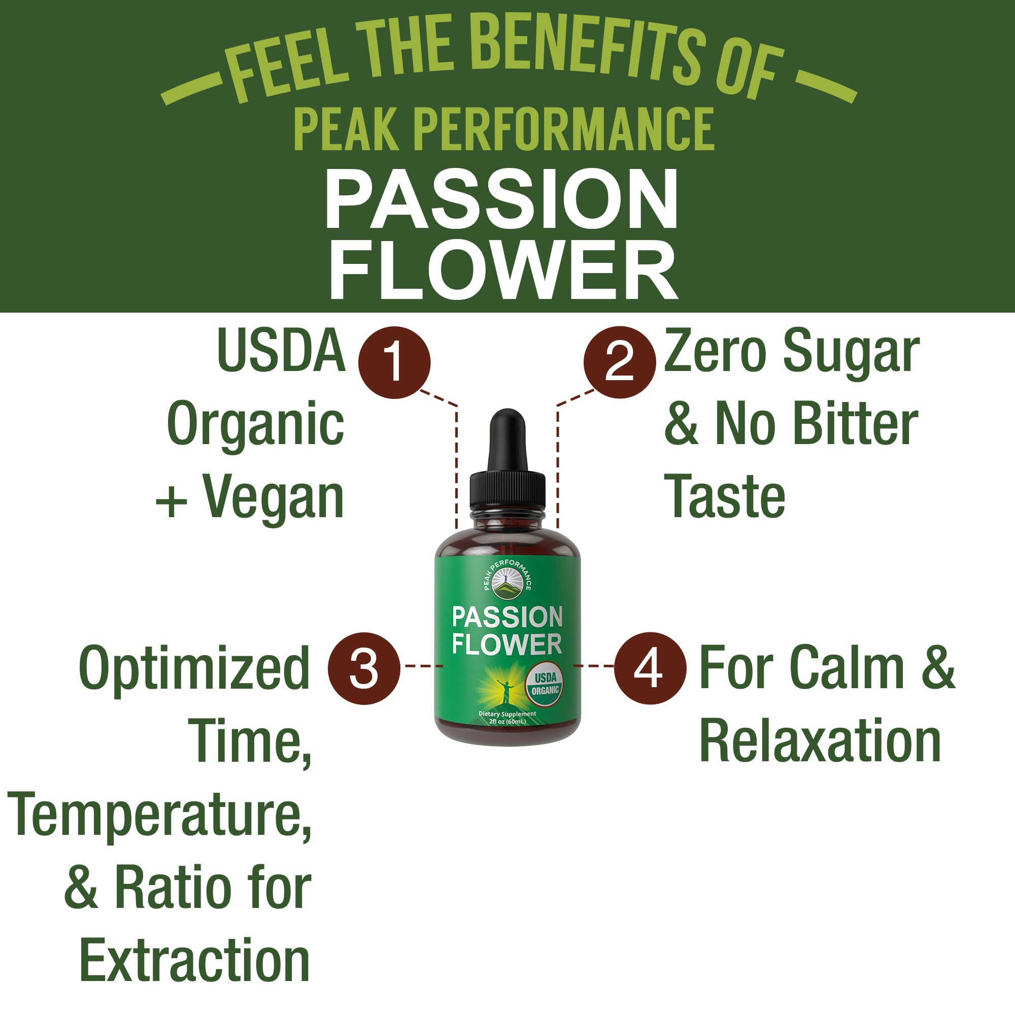USDA Organic Passion Flower Extract Vegan Liquid Drops with High Bioavailability for Women and Men. Organic Passionflower Supplement with Zero Sugar and Gluten Free. for Calm, Relaxation Support. Peak PerformanceAu supplements