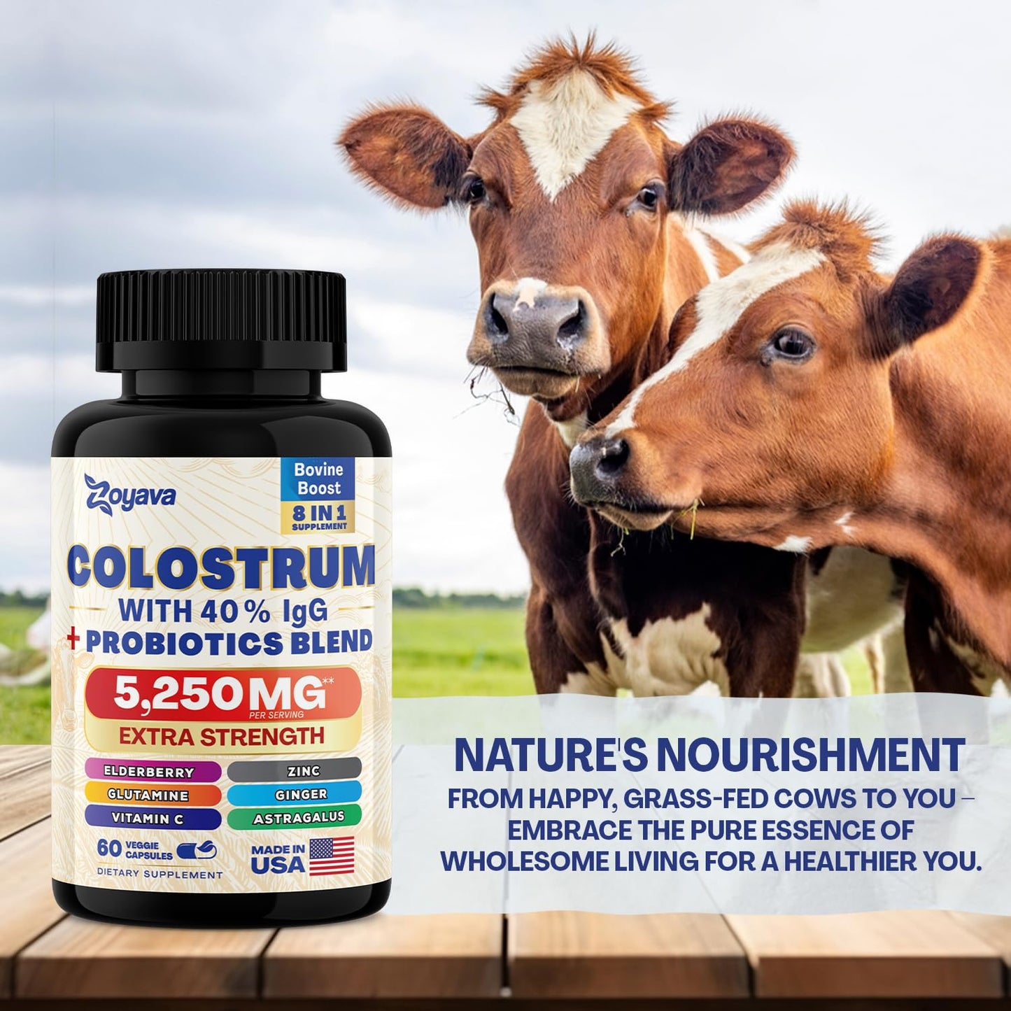 Bovine Colostrum Supplement Capsules 5250 MG, Grass Fed Cow Colostrum ZoyavaUS supplements