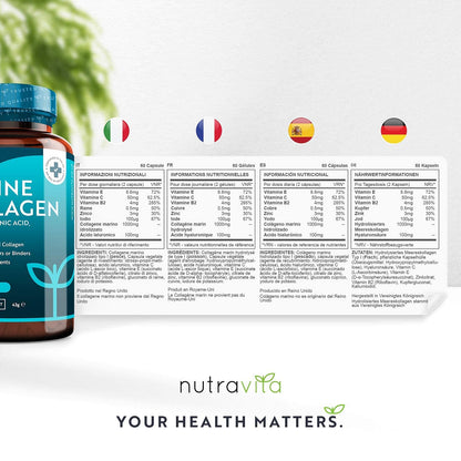 Marine Collagen 1000mg - 60 Capsules of Superior Type 1 Hydrolysed Collagen NutravitaUS supplements