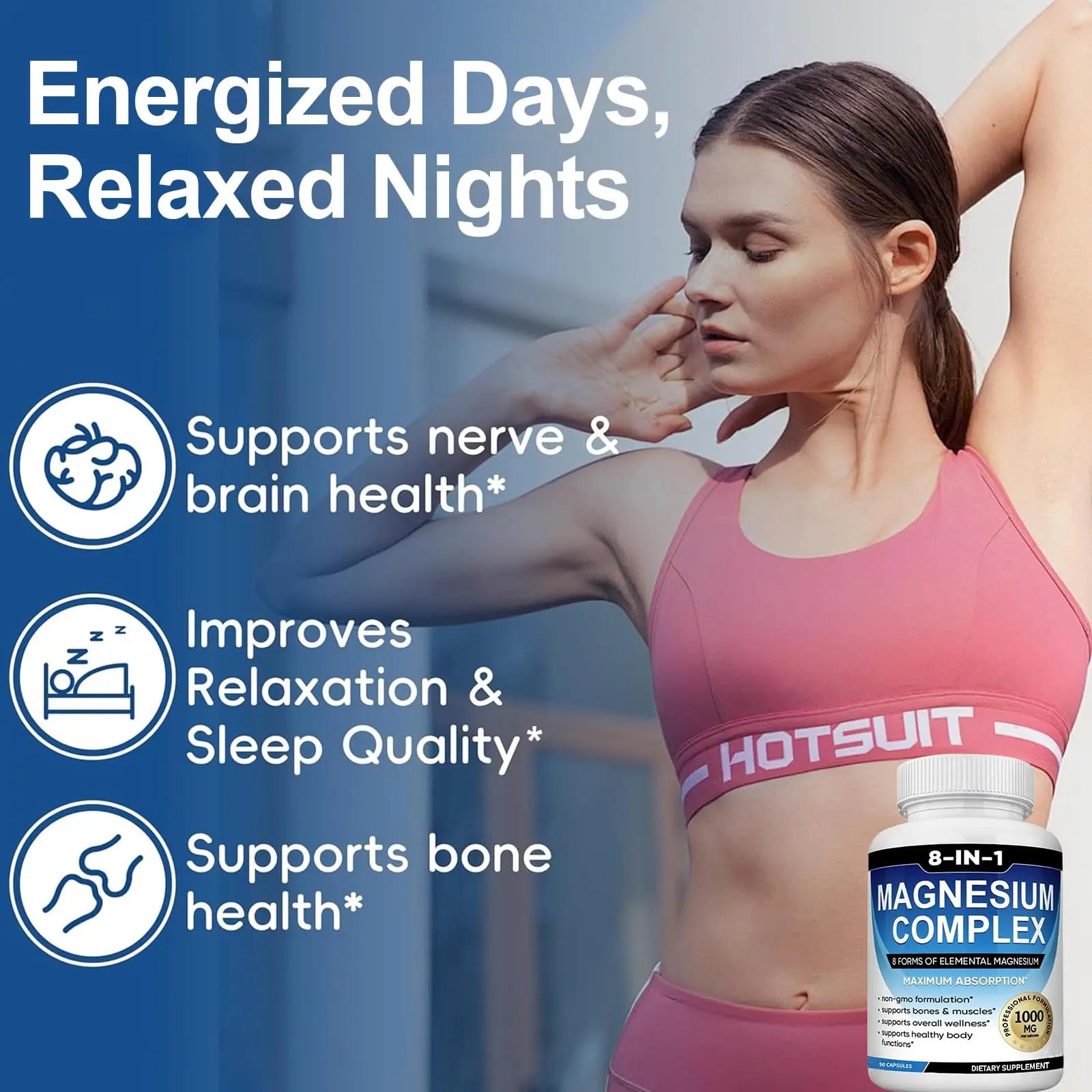 Magnesium Complex Supplement 8 Elemental 1000mg with Glycinate,Citrate for Muscle, Recovery, Stress, Energy, Bone Health, Vegan Non-GMO 180 Capsules, Magnesium Supplement for Women, Men, 2 Bottle caicieternz supplements