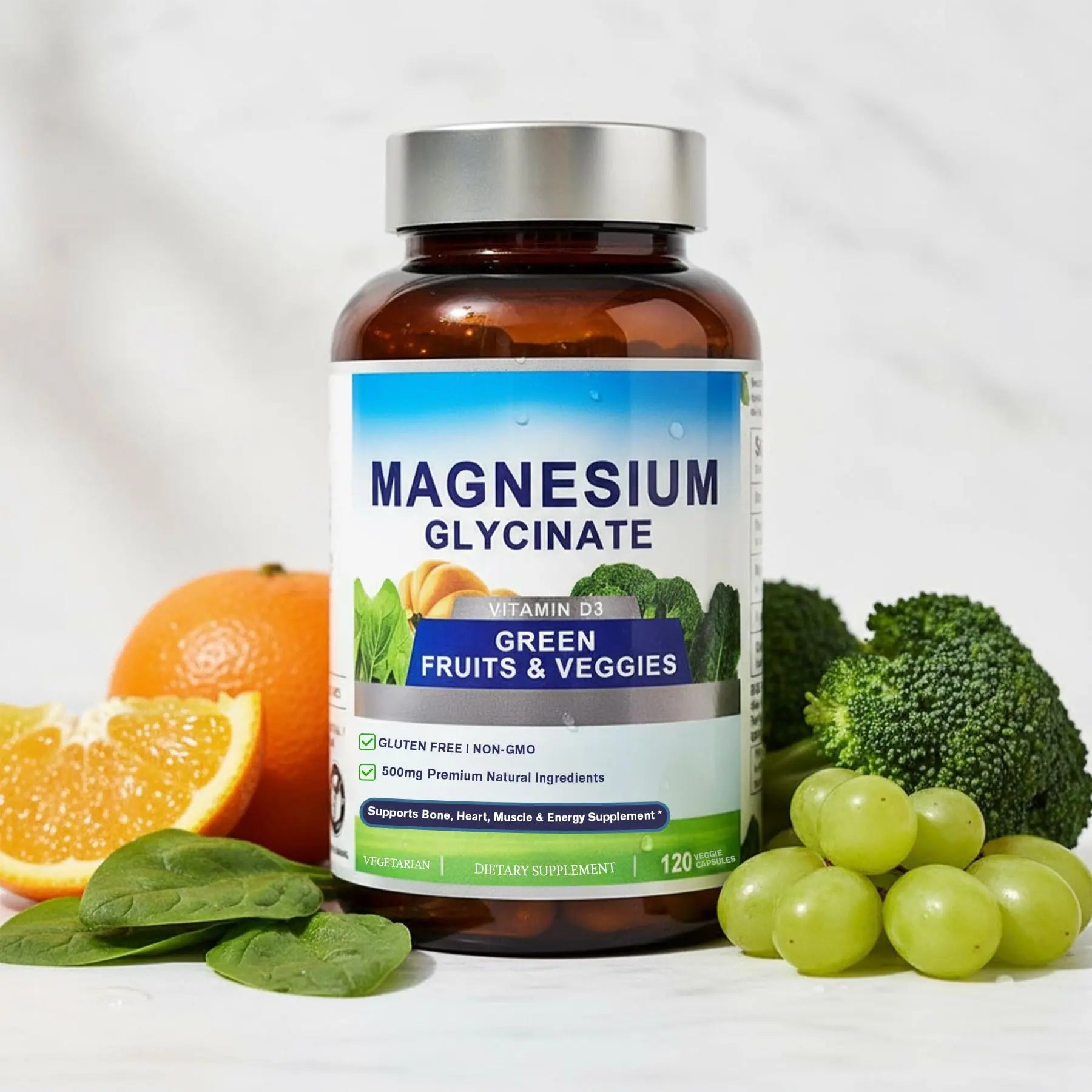 Magnesium Glycinate 500mg with Vitamin D3 – High Absorption Magnesium Supplement with Veggies Design – Supports Bone & Muscle Function and Energy – Non-GMO, Gluten-Free – 120 Veg Capsules FrexNutriAu supplements