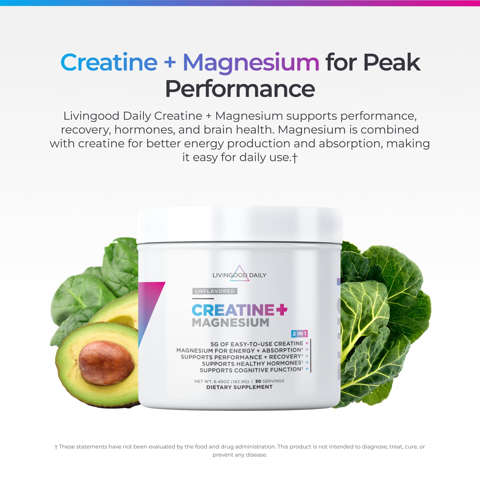 Livingood Daily Creatine + Magnesium Powder, Unflavored | 5g Micronized Creatine Monohydrate with Magnesium for Energy, Muscle Recovery & Performance | 30 Servings Livingood DailyAu supplements