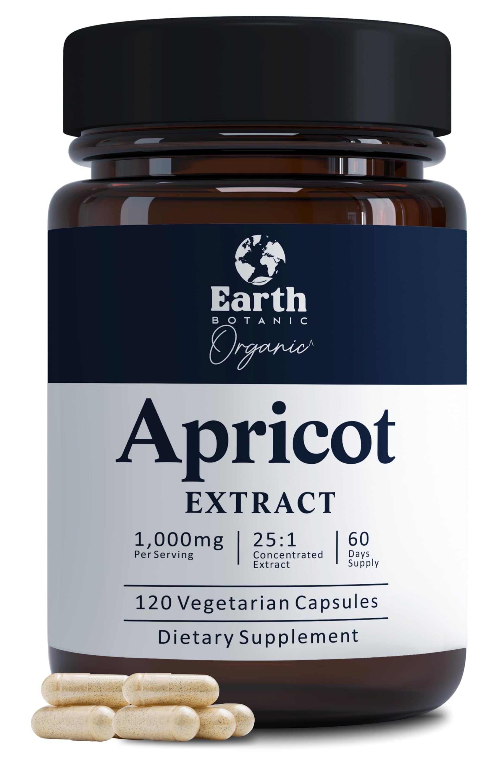Earth BOTANIC Organic Apricot Extract, 1000 mg 120 Veggie Capsules (Vegan, Non-GMO) Herbal Supplements Earth BOTANIC OrganicAu supplements