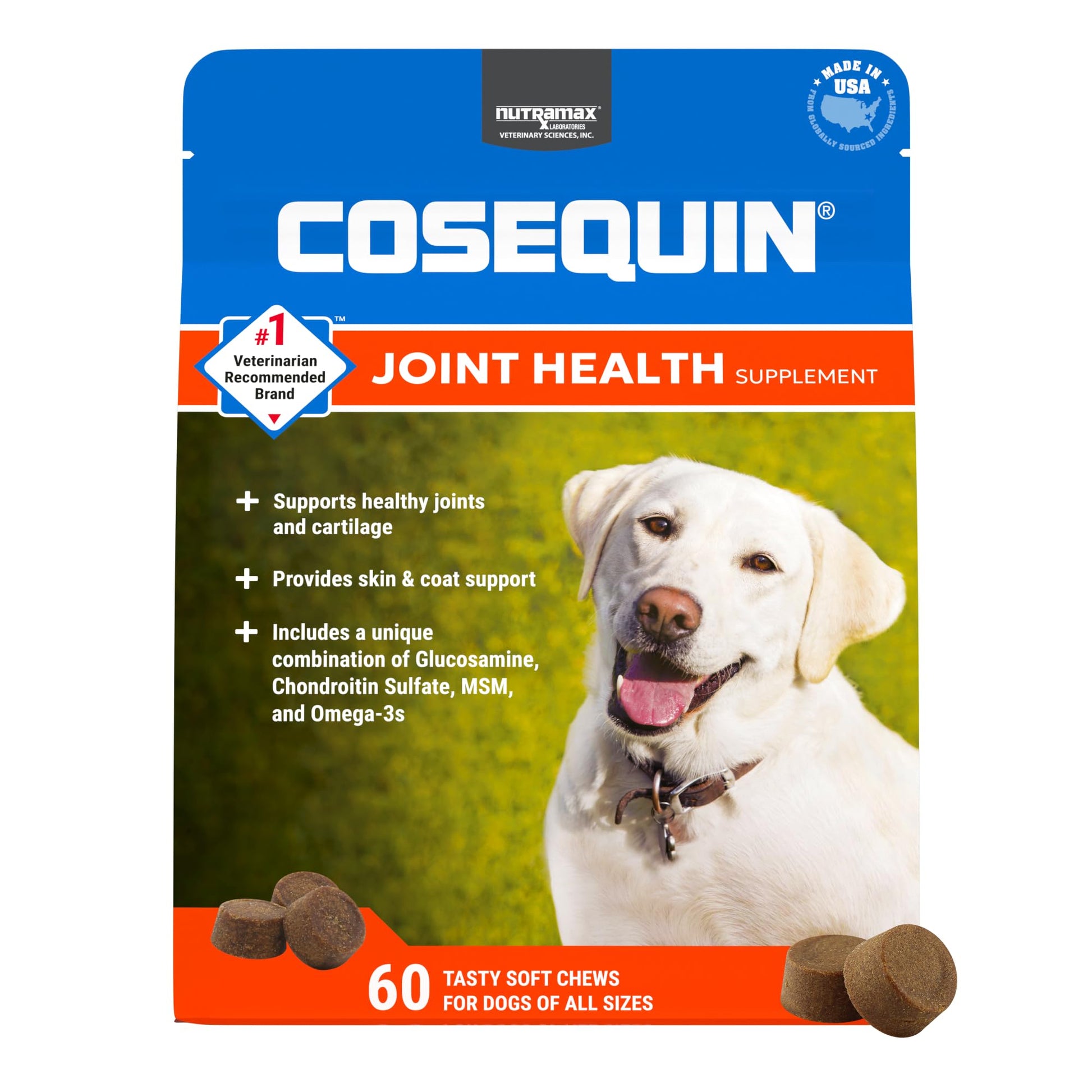 Nutramax Cosequin for Dogs Joint Health Supplement, Contains Glucosamine for Dogs, Chondroitin, MSM and Omega-3s, Supports Joint and Skin and Coat Health, Soft Chews, 60 Count Nutramax LaboratoriesAu supplements