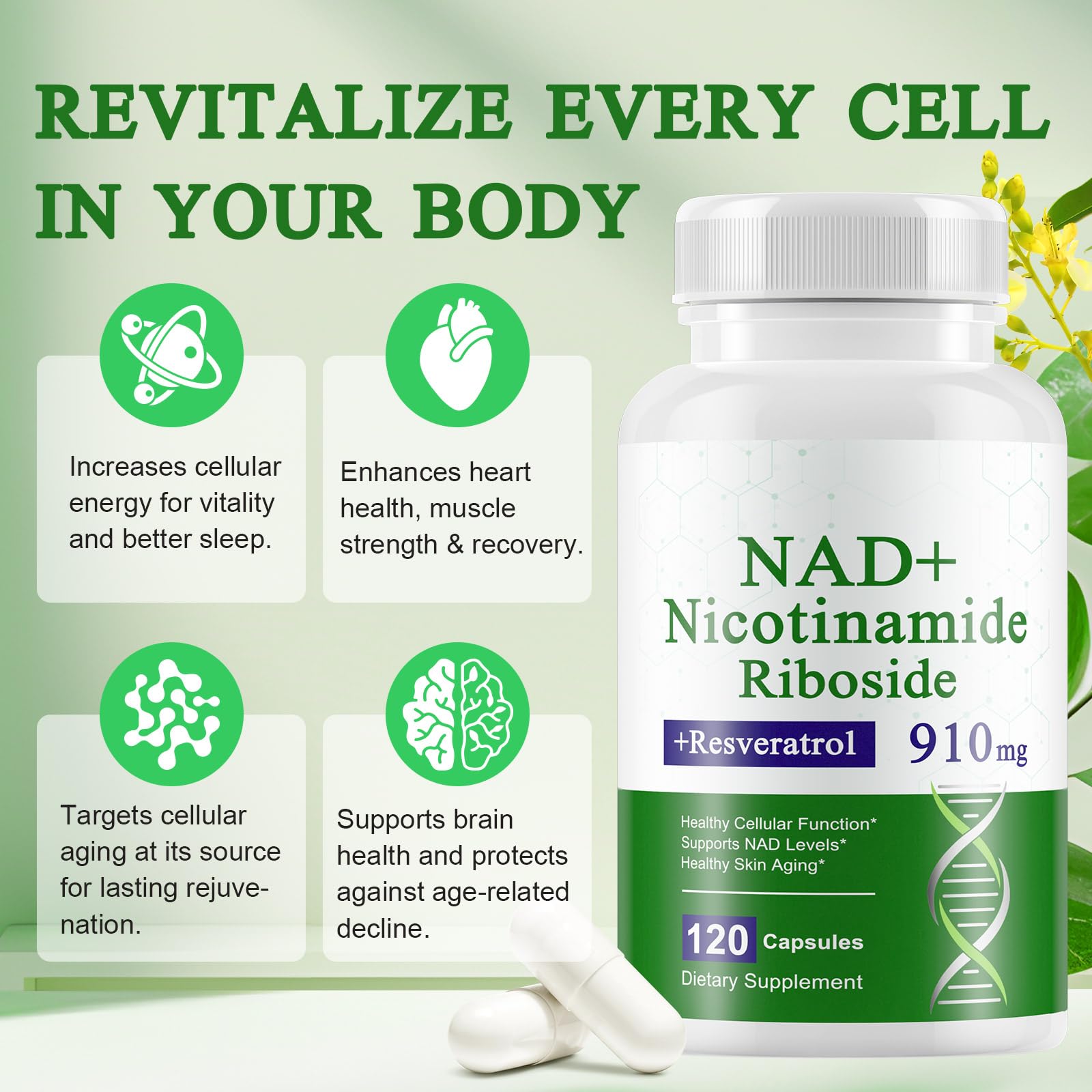 Xaarty NAD Supplement, 910MG Liposomal NAD for Women & Men, Nicotinamide Riboside, Resveratrol, Quercetin, NAD Resveratrol Supplement for Anti-Aging, 120 Capsules XaartyAu supplements
