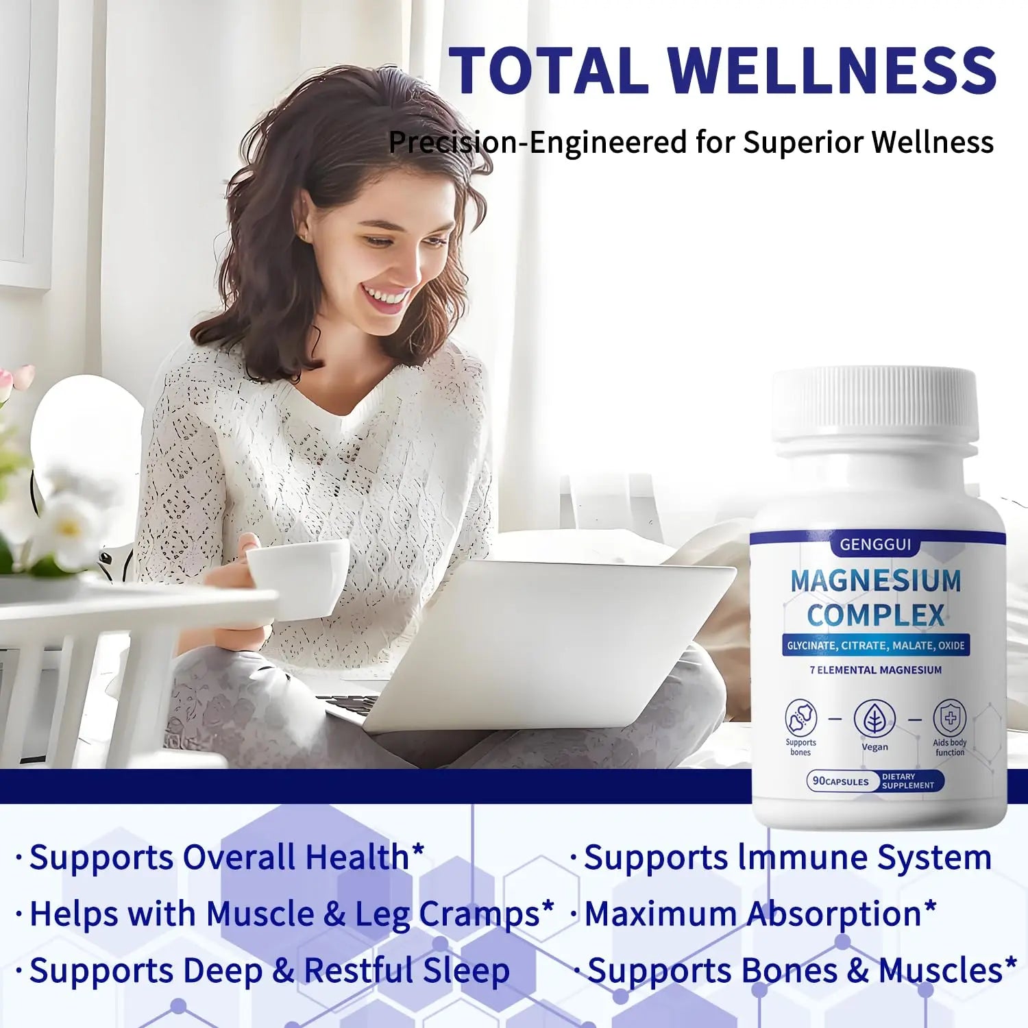 Magnesium Complex 1000mg with 8 Types - Glycinate, Citrate, Malate - Supports Muscle Relaxation, Bone Health, Energy Production & Sleep - High Absorption, Non-GMO, Vegan Capsules, 90 Count (001) ZYGCDZnz supplements