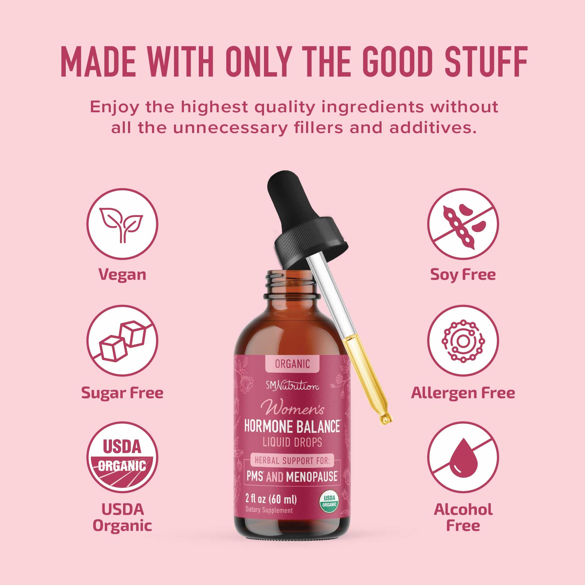 Hormone Balance Liquid Drops | with Black Cohosh, Stinging Nettle, Red Raspberry Leaf, Chasteberry & More | Menopause, Hot Flash, & PMS Relief Menstrual Herbal Support Tincture | Vegan Formula | 2oz SMNutritionAu supplements