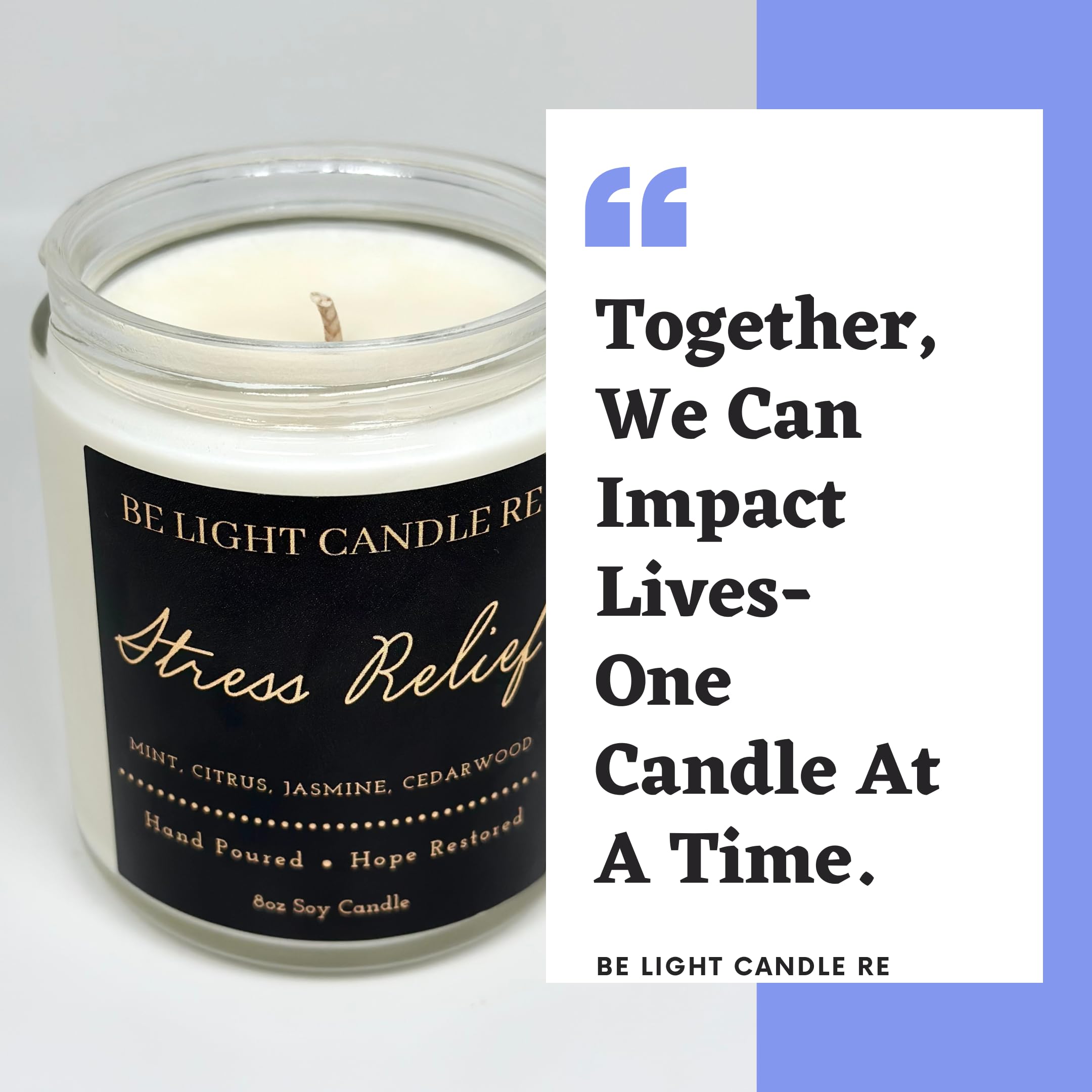 Stress Relief Candle | Purpose-Driven Soy Candles | Scented Candle for Home | 8oz Long Lasting Candle Be Light Candle REAu supplements