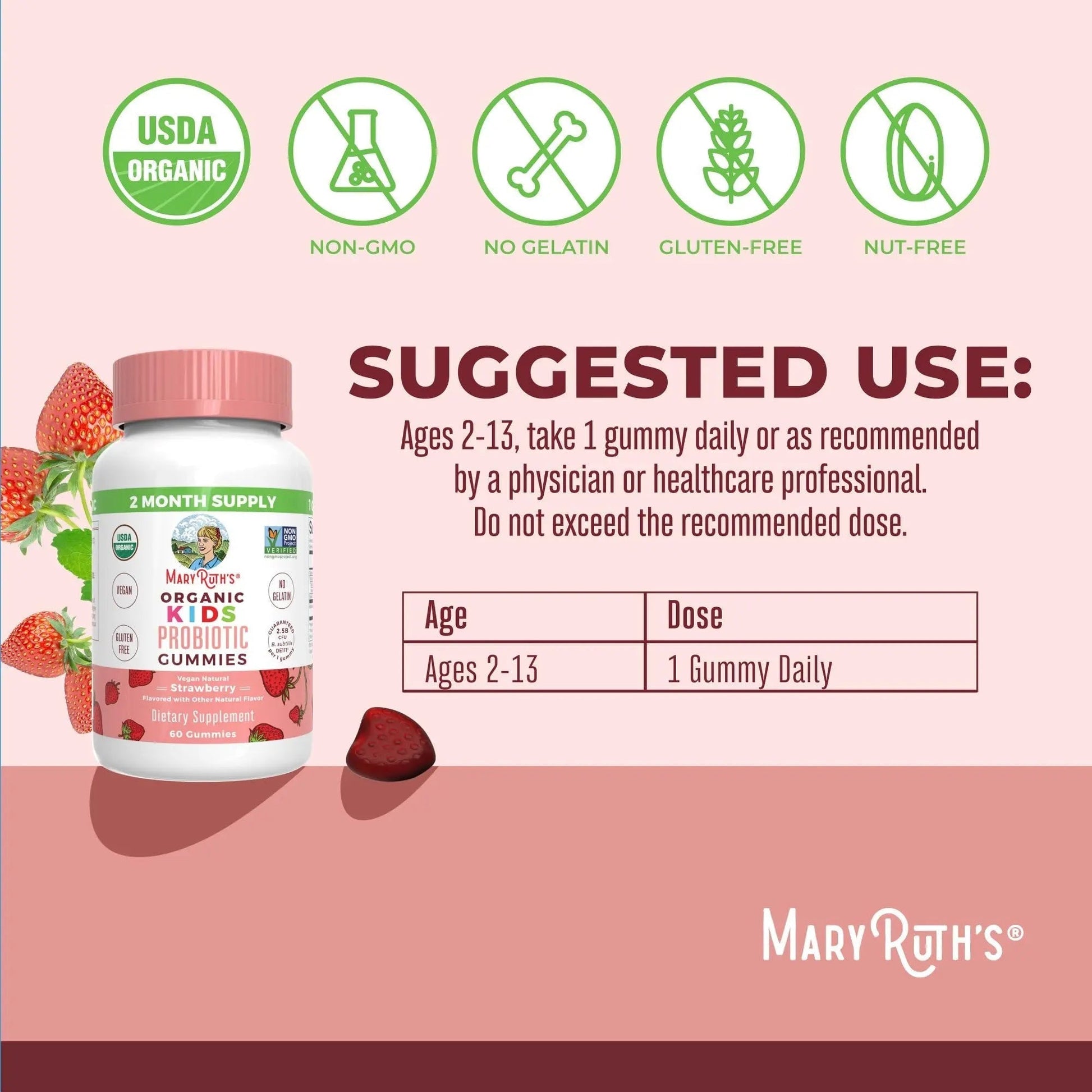 MaryRuth Organics Multivitamin and Probiotic Gummies (Strawberry) for Kids | Clean Label Project Verified® | Vitamins for Gut Health MARYRUTH'SAu supplements