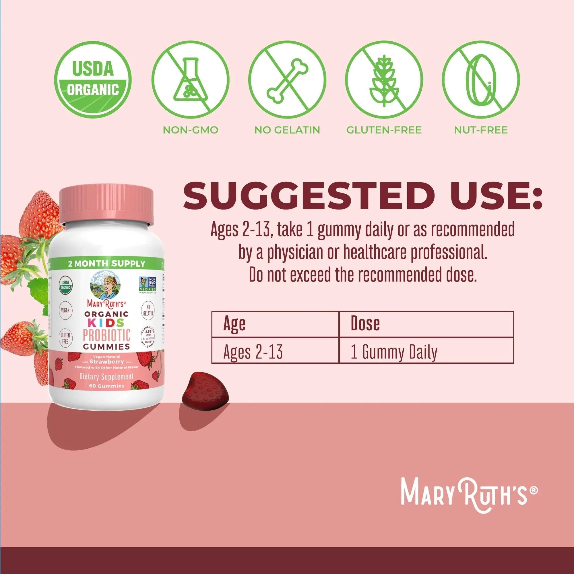 MaryRuth Organics Multivitamin and Probiotic Gummies (Strawberry) for Kids | Clean Label Project Verified® | Vitamins for Gut Health MARYRUTH'SAu supplements