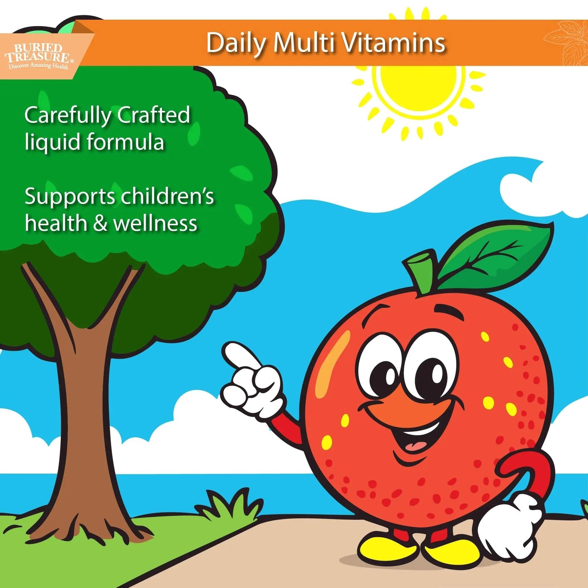 Buried Treasure Children's Daily Multi Liquid Multivitamin & Minerals Nutritional Dietary Vegan Supplement for Kids No Artificial Ingredients Buried TreasureAu supplements