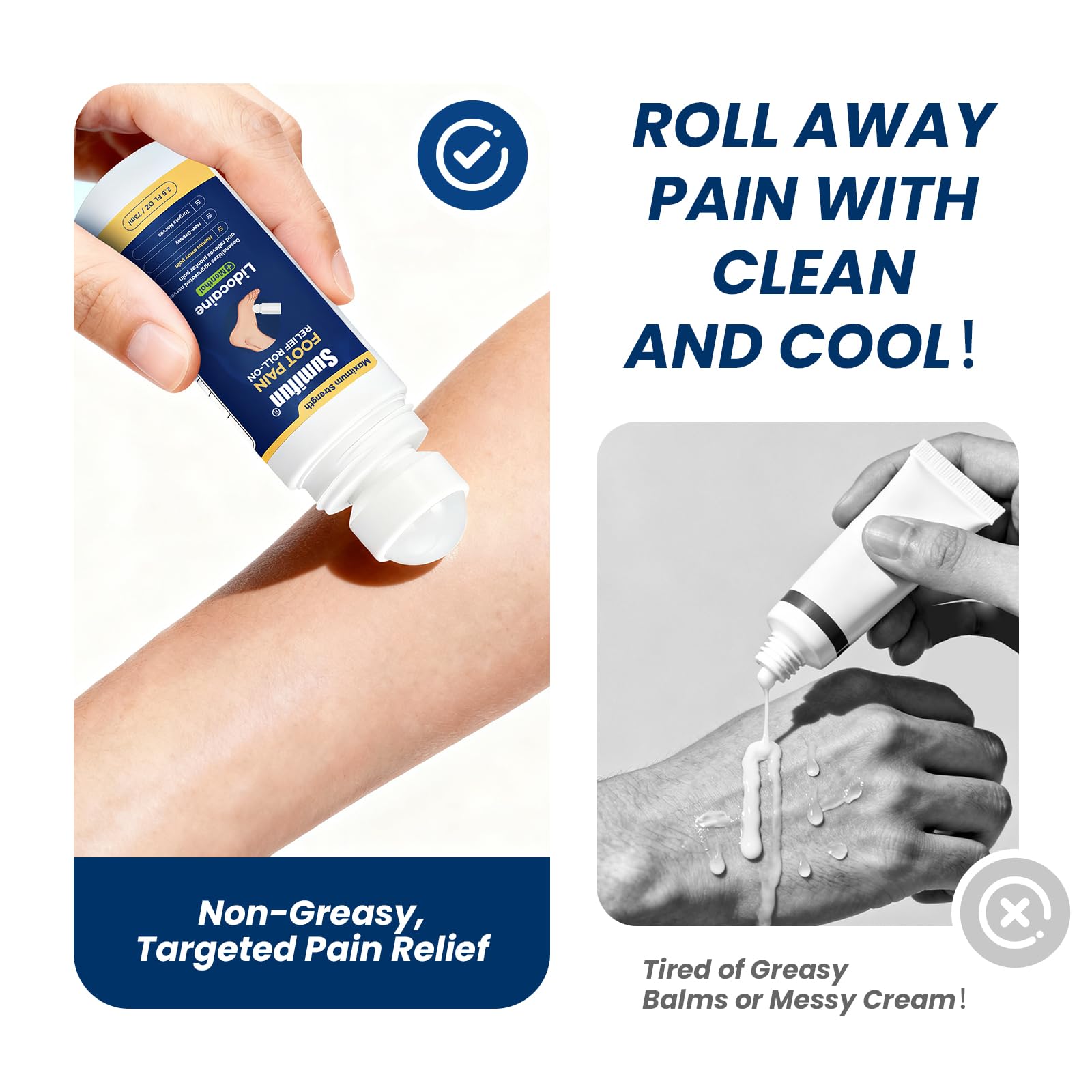 Sumifun Foot Pain Relief Lidocaine Roll-On - Maximum Strength OTC for Plantar Fasciitis & Heel Pain - Fast-Drying, Non-Greasy Formula, 2.5 Fl Oz SumifunAu supplements