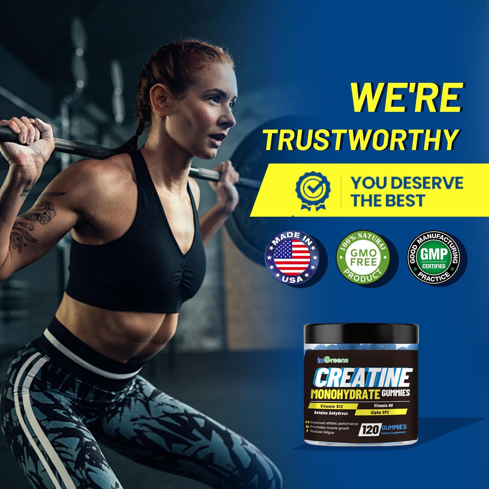 inGreens Creatine Monohydrate Gummies 6g for Men & Women 120 Count inGreensAu supplements
