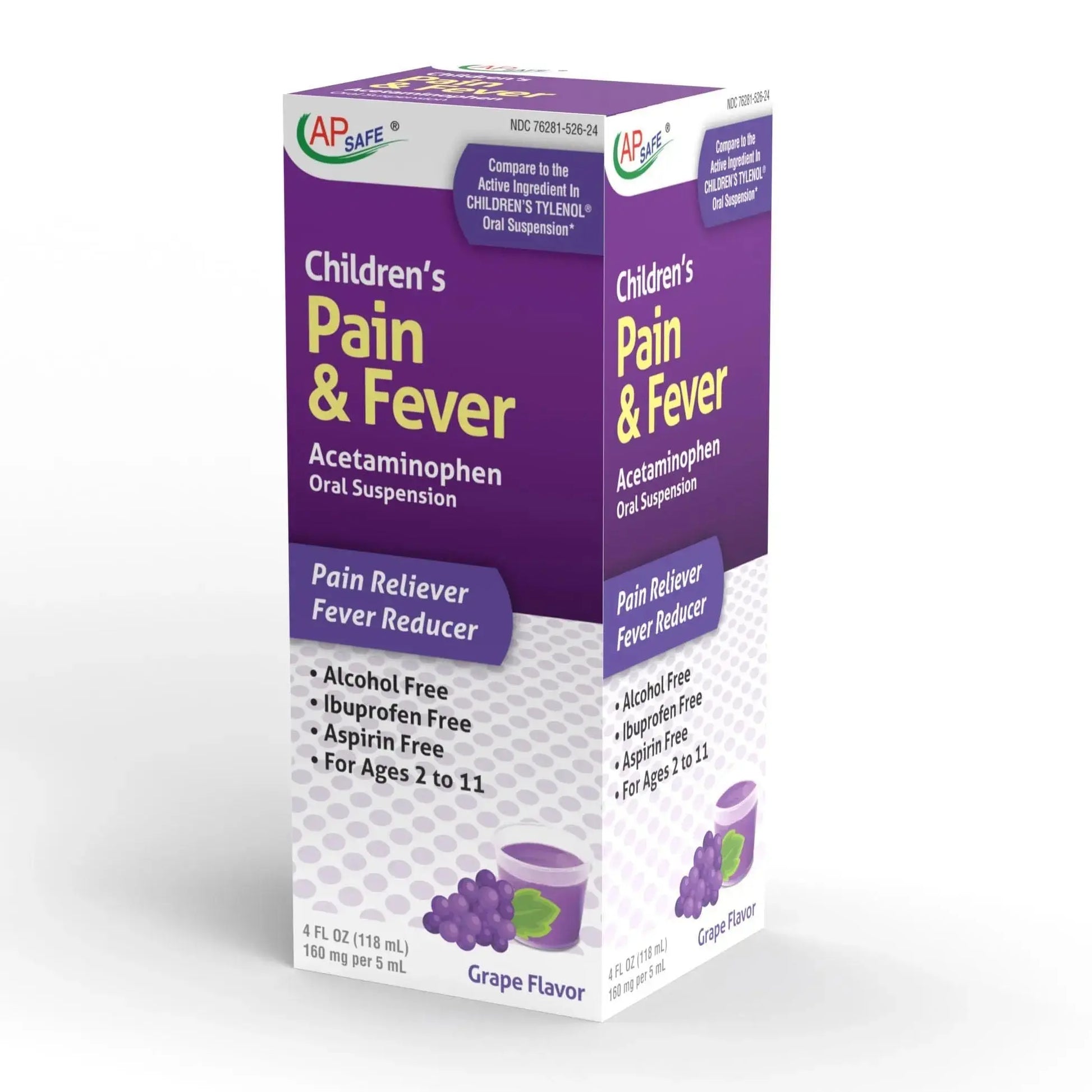 APSAFE Children's Pain&Fever Relief Acetaminophen Oral Suspension Grape Flavor 4oz APSAFEAu supplements