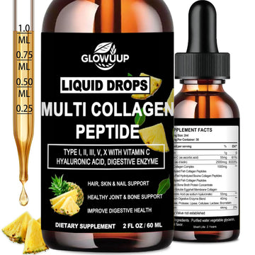 Multi Collagen Peptides Liquid Drops for Women & Men-Type I, II, III, V, X丨Hydrolyzed Collagen Peptides, Collagen Proteins W. Hyaluronic Acid, Biotin & Vitamin C for Hair Skin & Joint Gut Health GLOVVUUPAu supplements