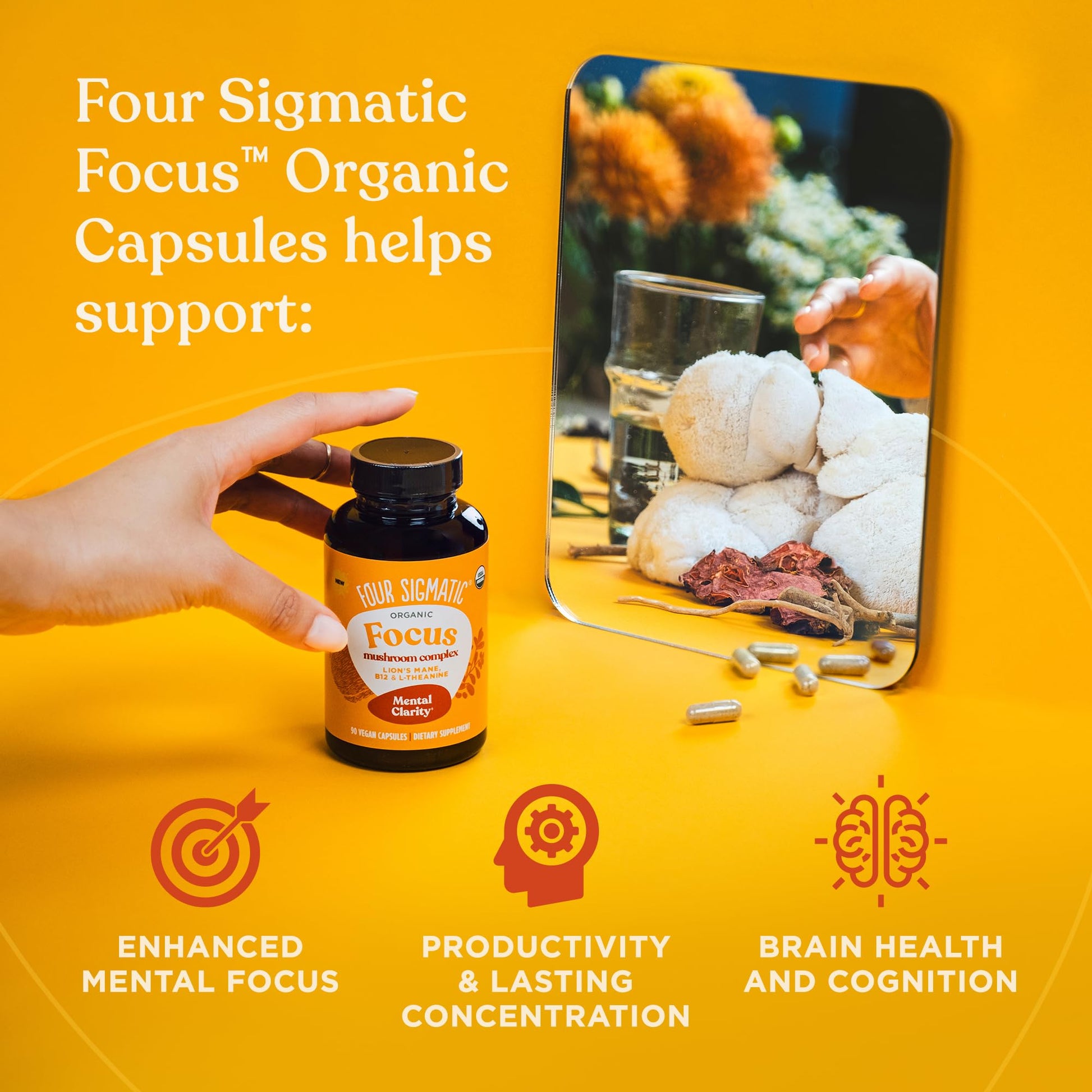 Four Sigmatic Focus Capsules | Lion's Mane Supplement Capsules | Brain Boosting Complex with Ashwagandha, Bacopa Monnieri & Rhodiola | Vegan Nootropic Adaptogen & Mushroom Supplement | 30 Servings Four SigmaticAu supplements